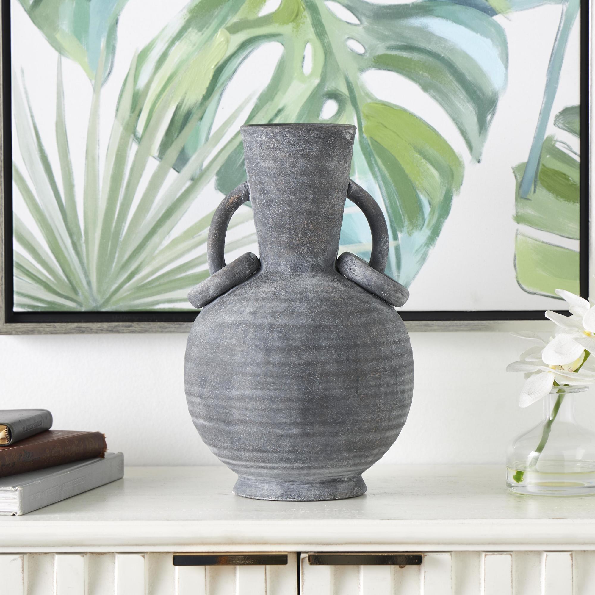 Ceramic Textured Decorative Vase with Ring Handles