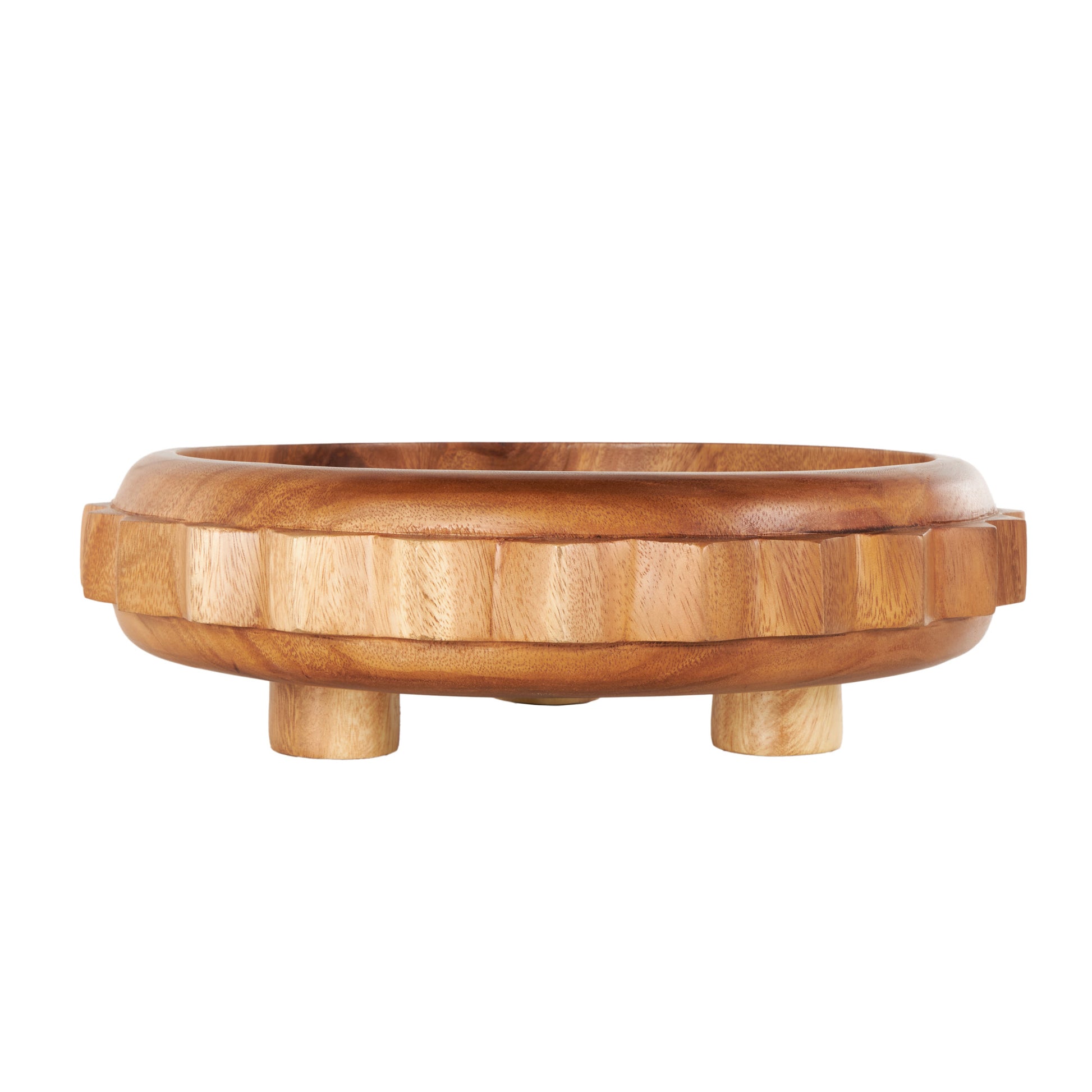 Gear Brown Teak Wood Handmade Large Decorative Bowl with Peg Leg