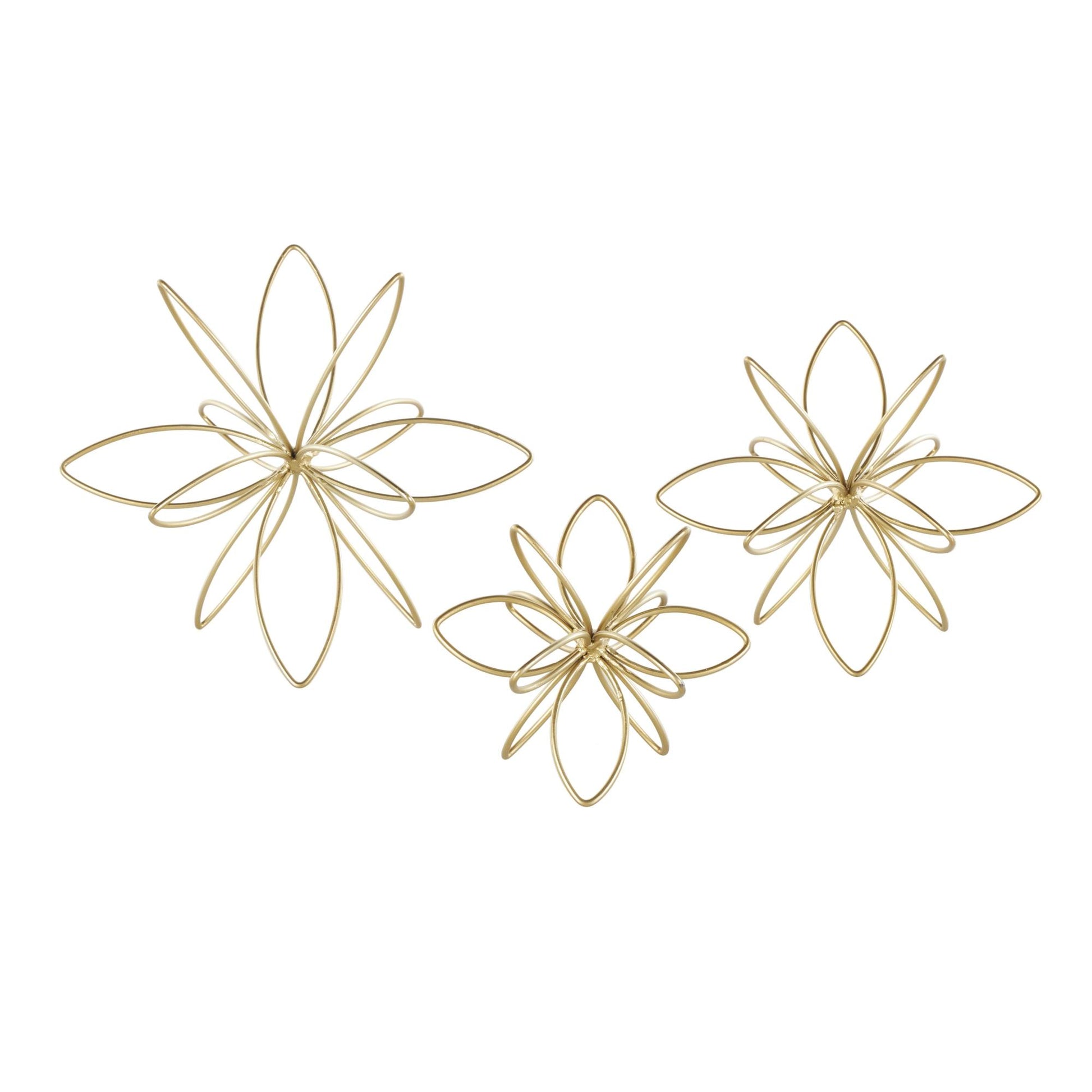 CosmoLiving by Cosmopolitan Set of 3 Floral Gold Metal Wire Decorative Sculpture