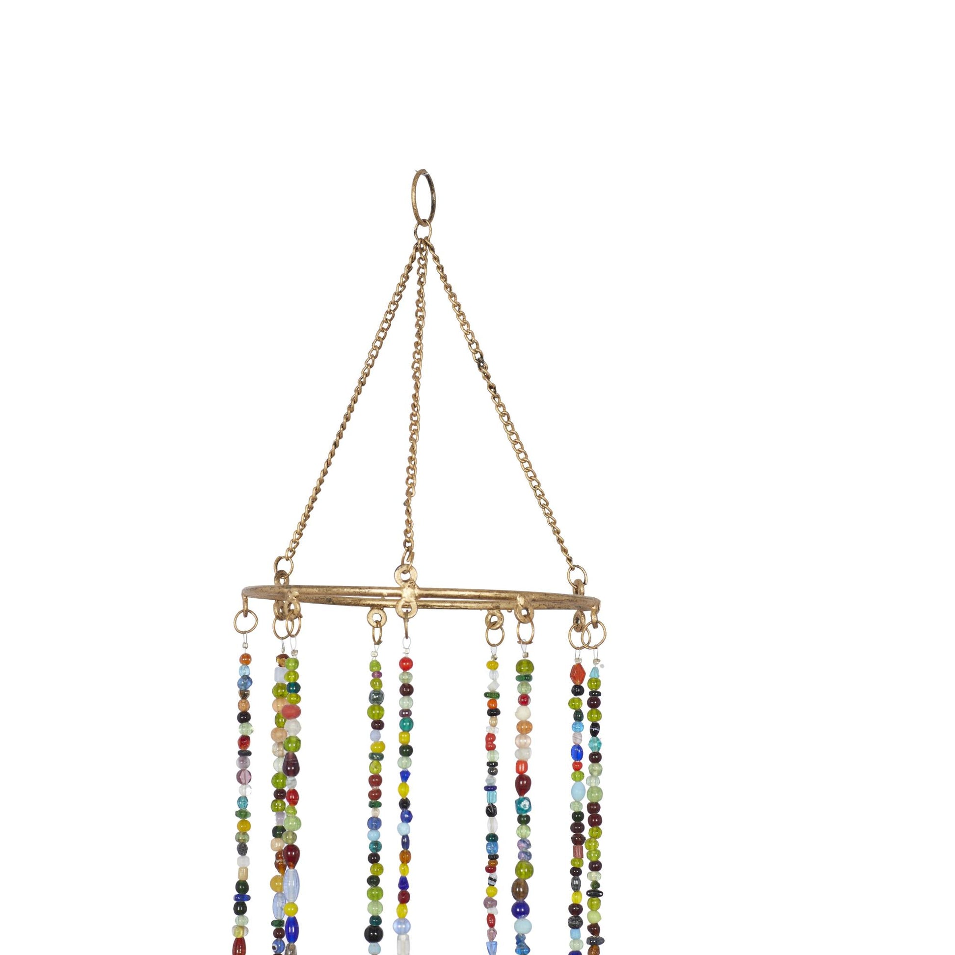 Moon Gold Metal Indoor Outdoor Windchime with Glass Beads and Cone Bells