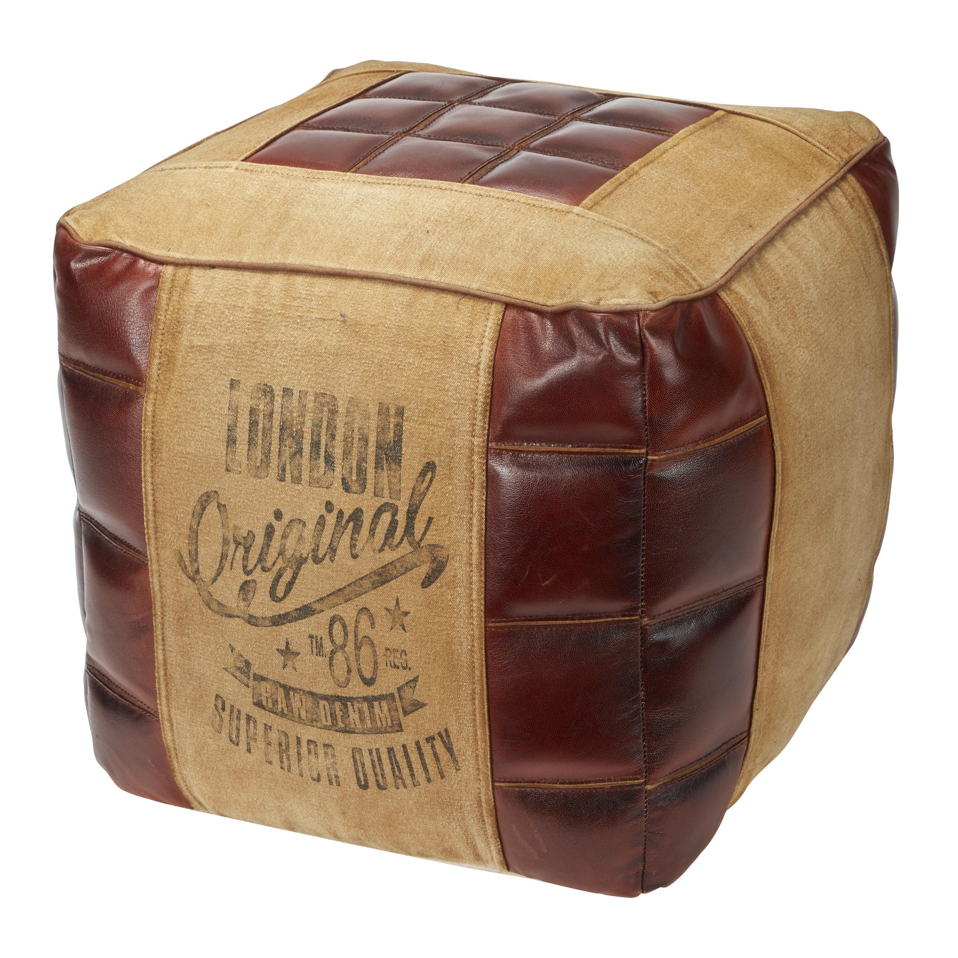 Star Canvas Stuffed Pouf with Leather Accents