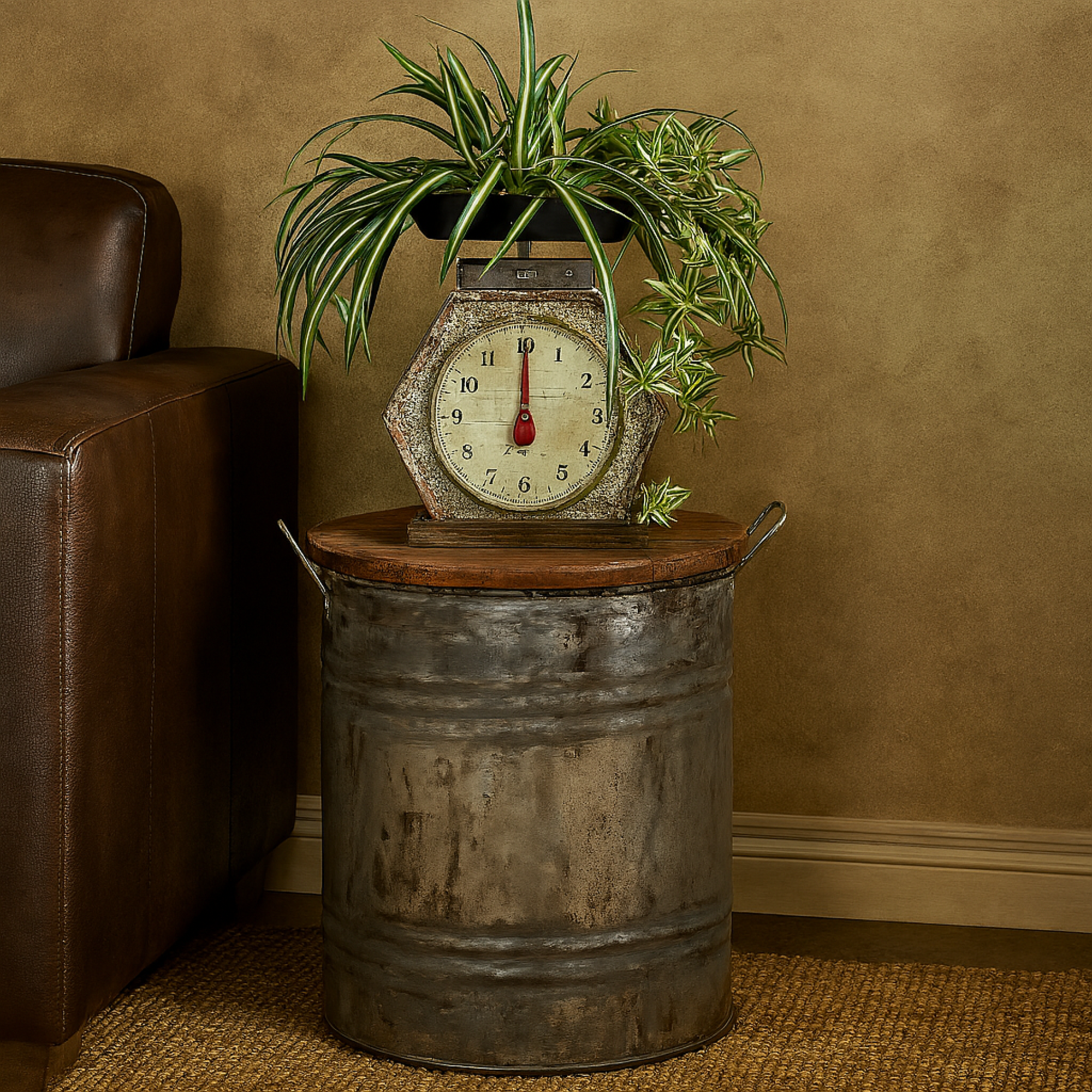 Gray Metal Side End Accent Table with Brown Wood Top
