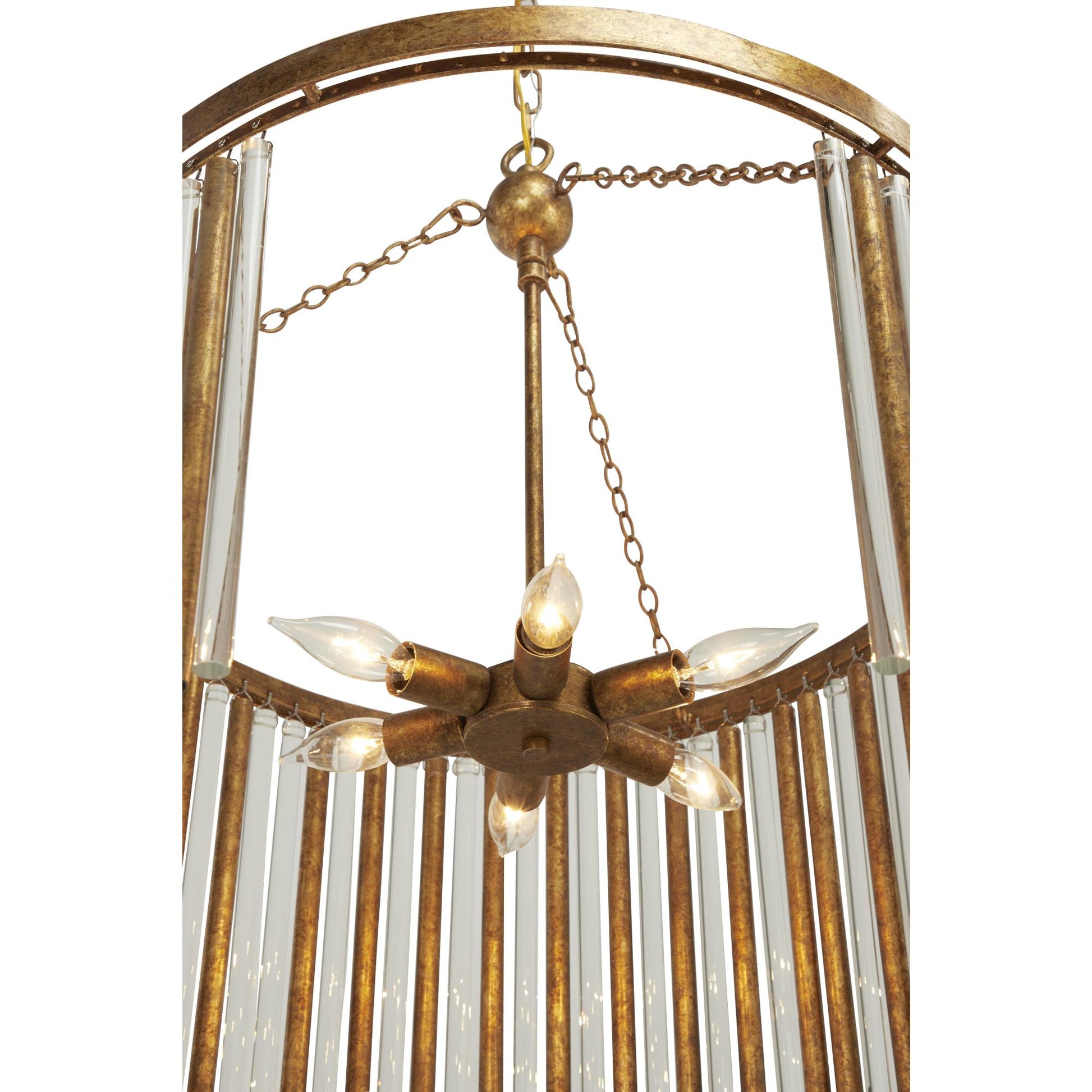 Brass Metal Crystal Rod Embellished 6 Light Room Chandelier with Link Style Chain
