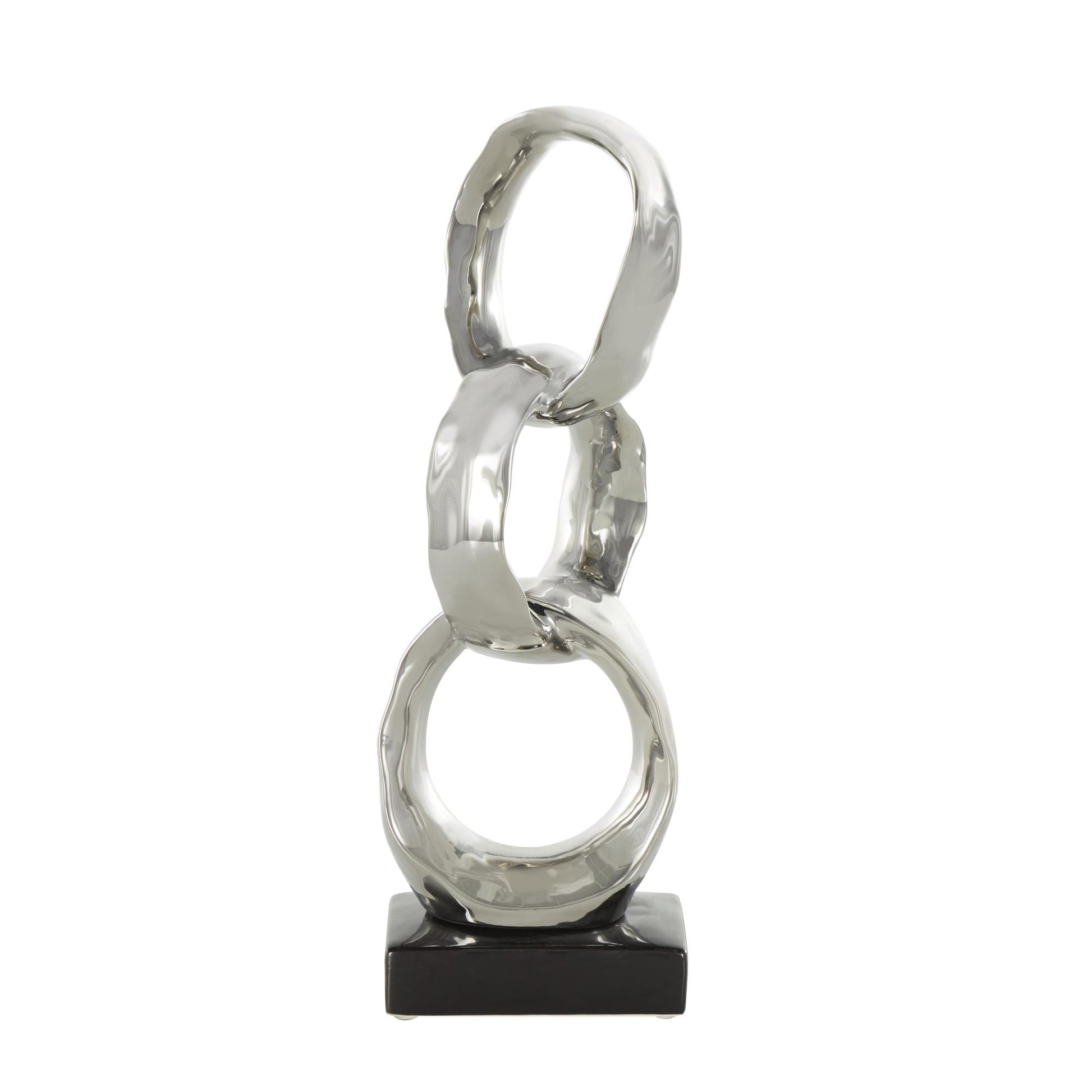 Abstract Ceramic Interlocked Ring Decorative Sculpture with Black Base