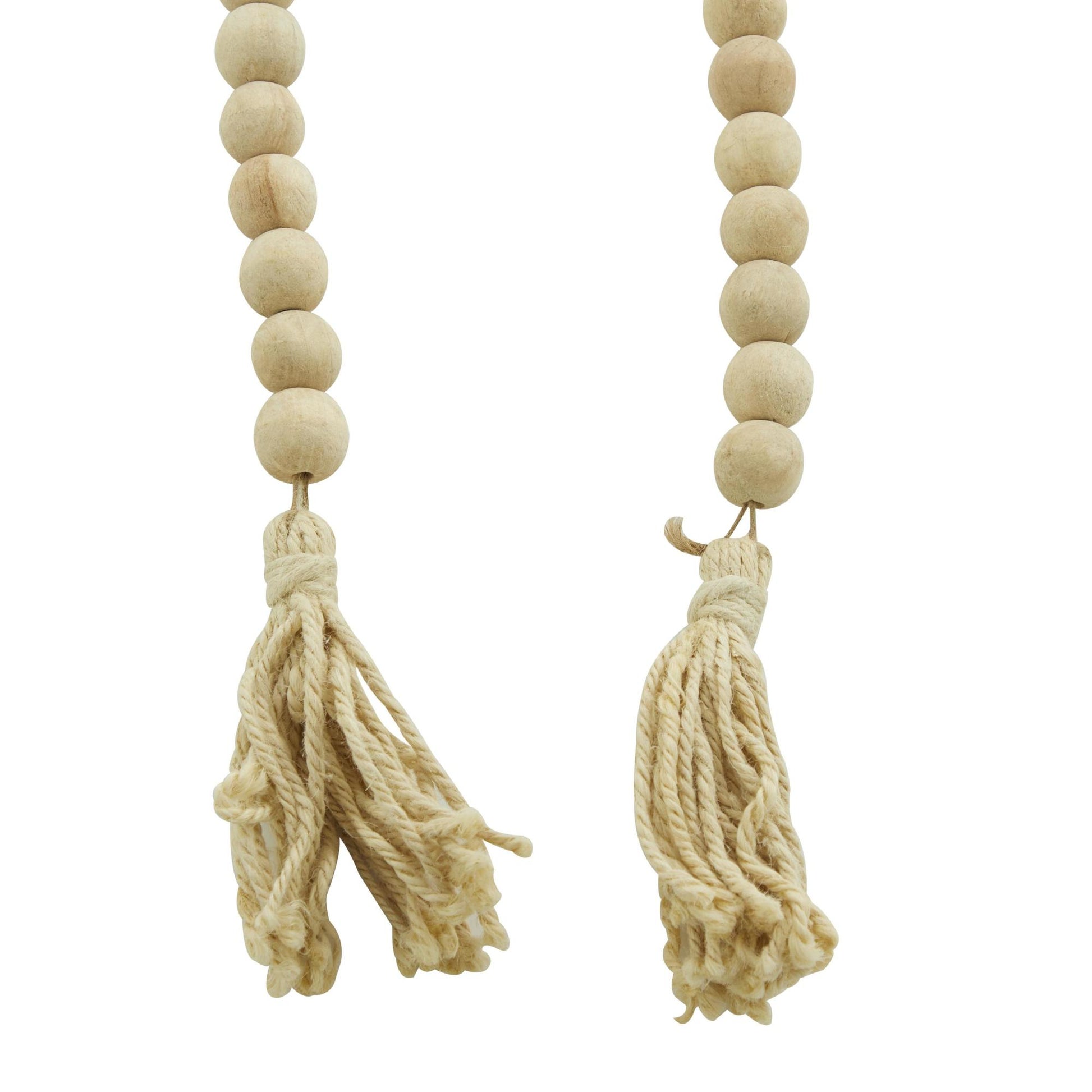 Mango Wood Handmade Round Long Carved Beaded Garland with Tassel