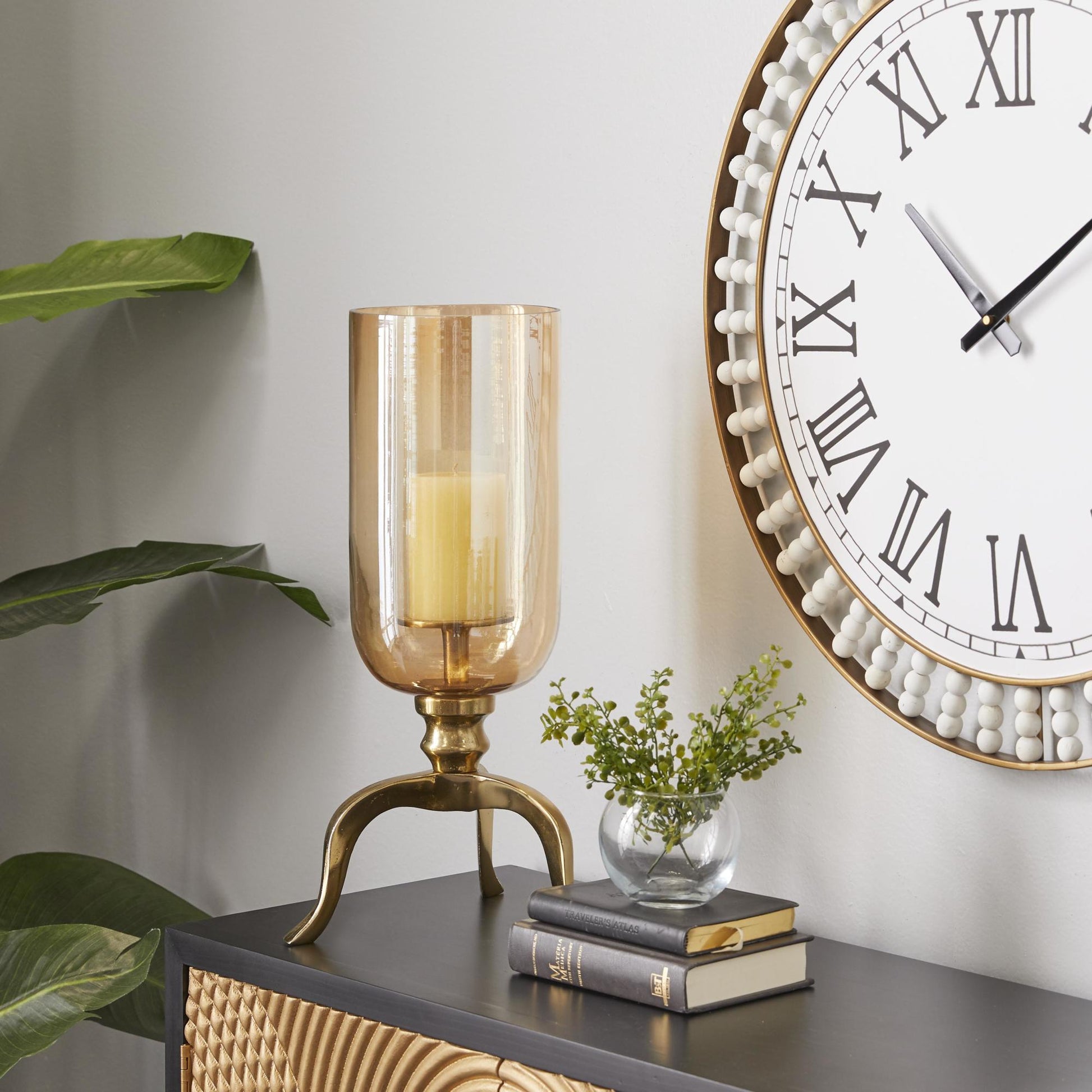 Gold Aluminum Metal Single Candle Room Hurricane Lamp