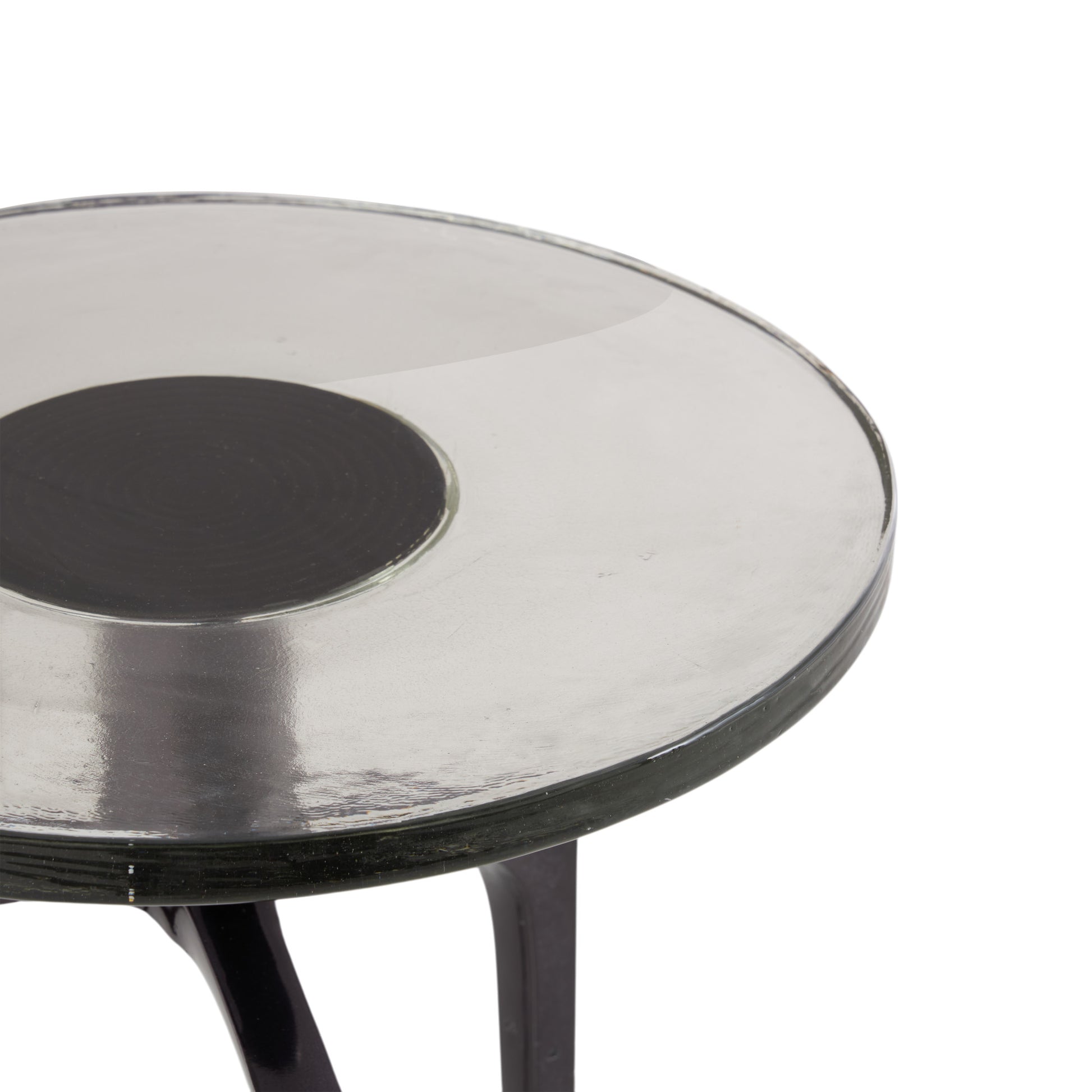 Aluminum Metal Small Tripod Side End Accent Table with Textured Glass Tabletop