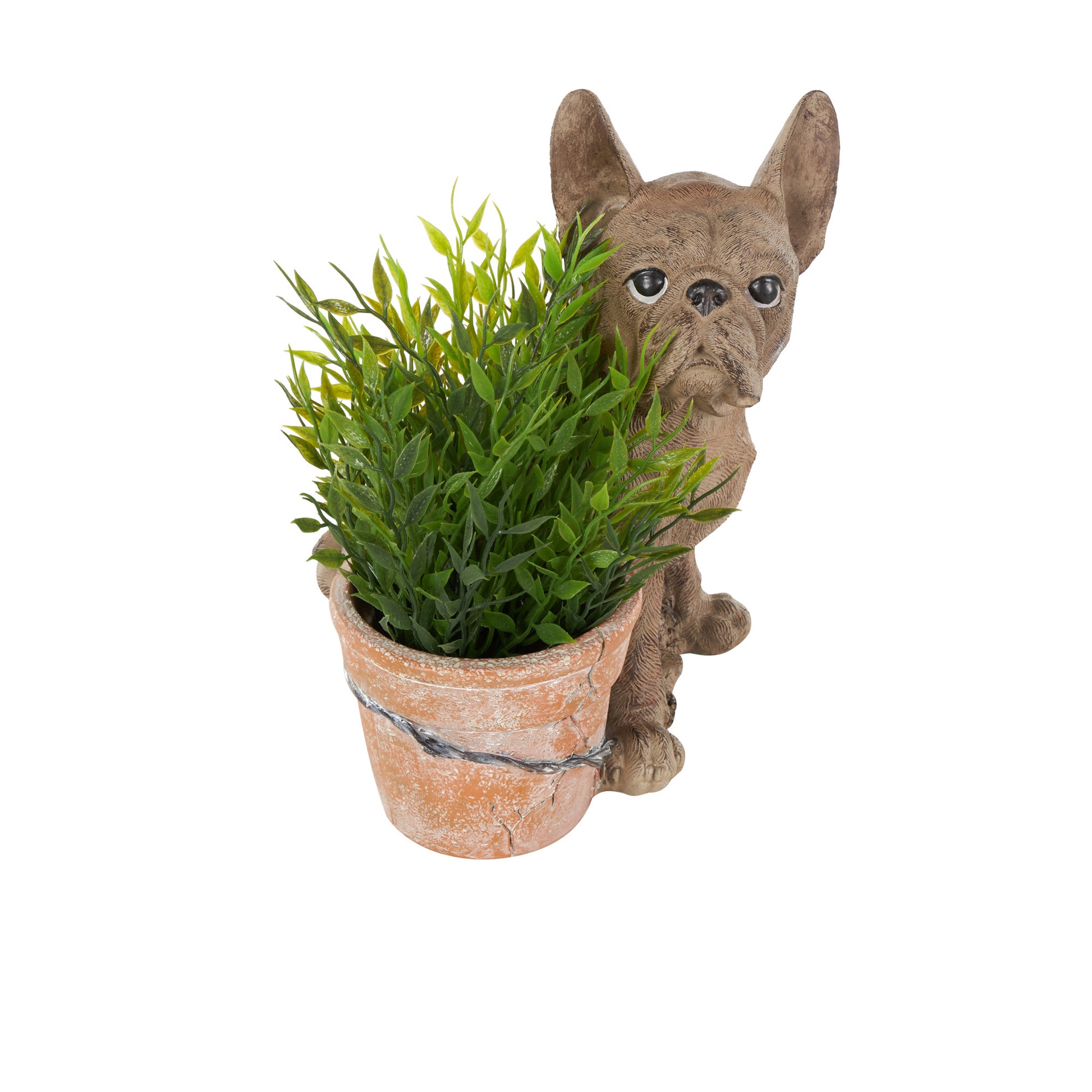 Dog Brown Resin Textured Indoor Outdoor Planter with Antique Pot