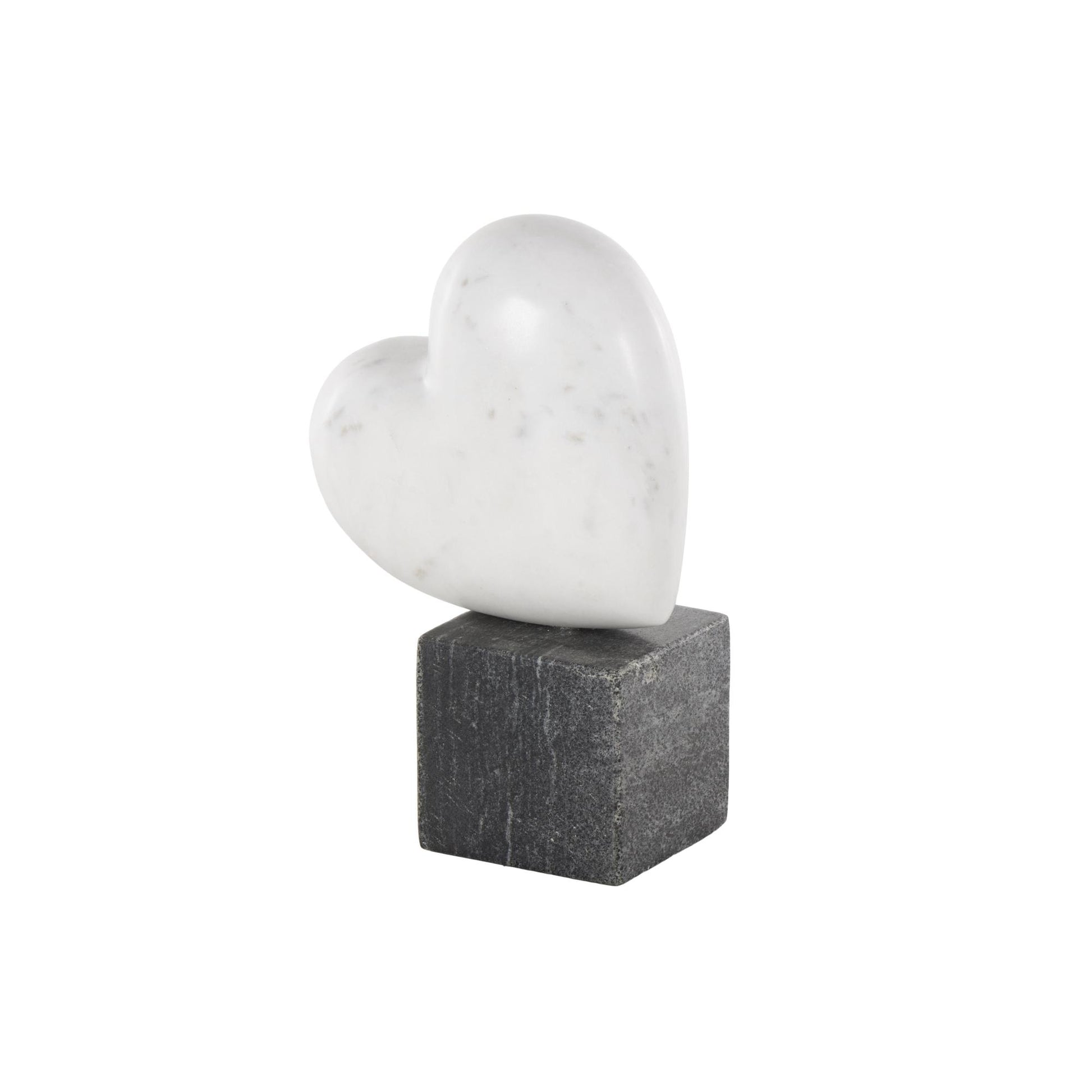 Heart White Marble Slanted Decorative Sculpture with Black Block Base