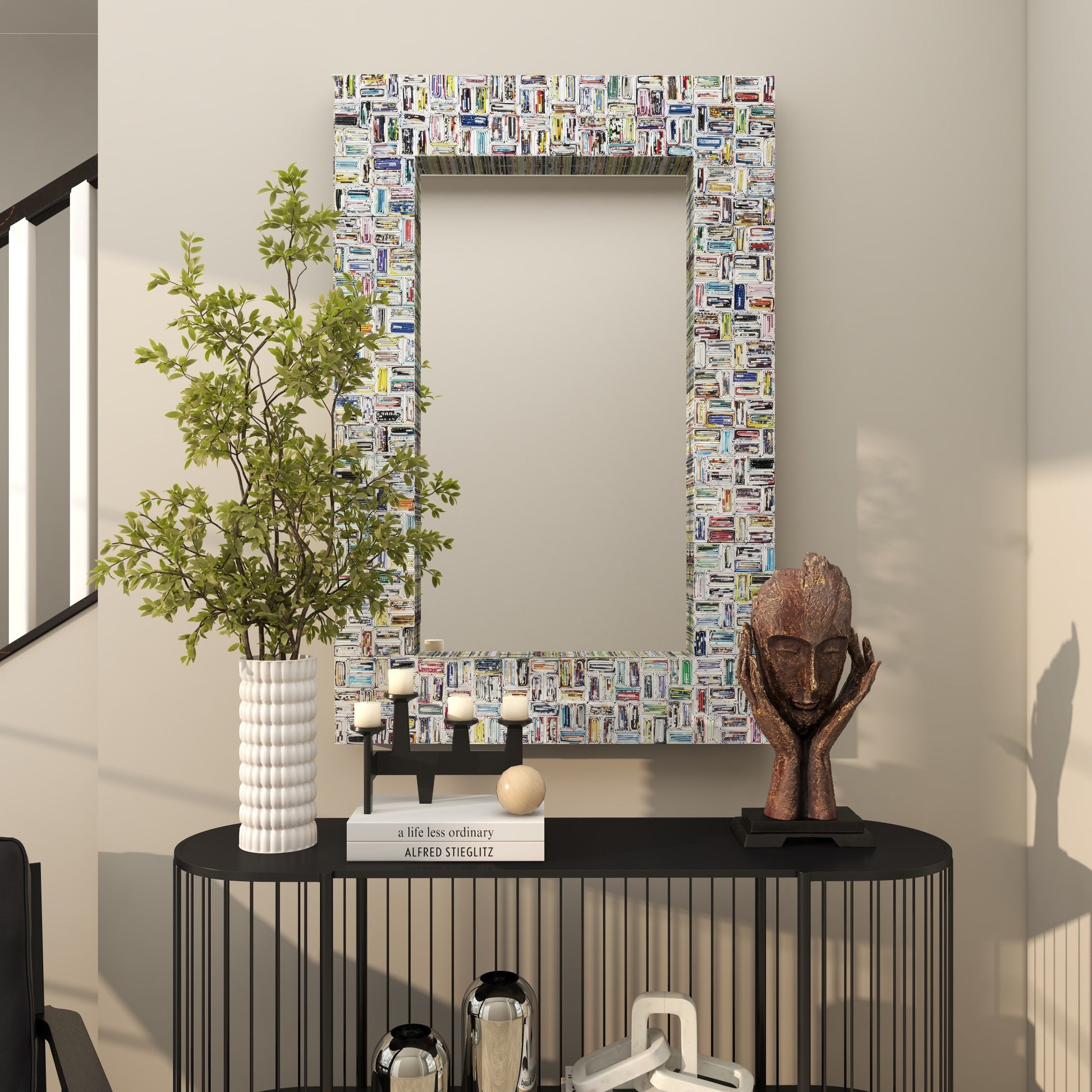 Multi Colored Paper Handmade Recycled Magazine Frame Room Wall Mirror