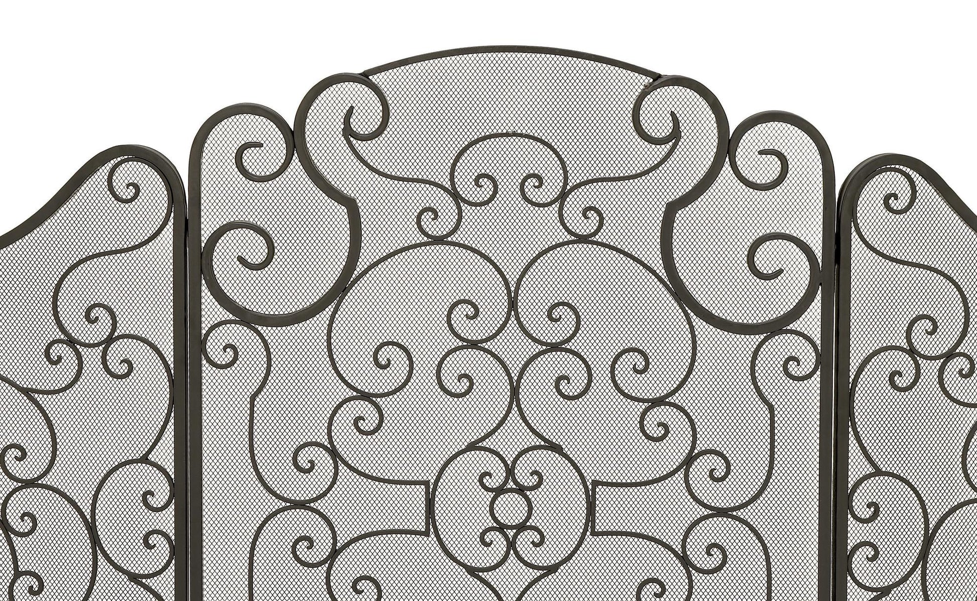 Scroll Black Metal Foldable Mesh Netting 3 Panel Living Room Fireplace Screen