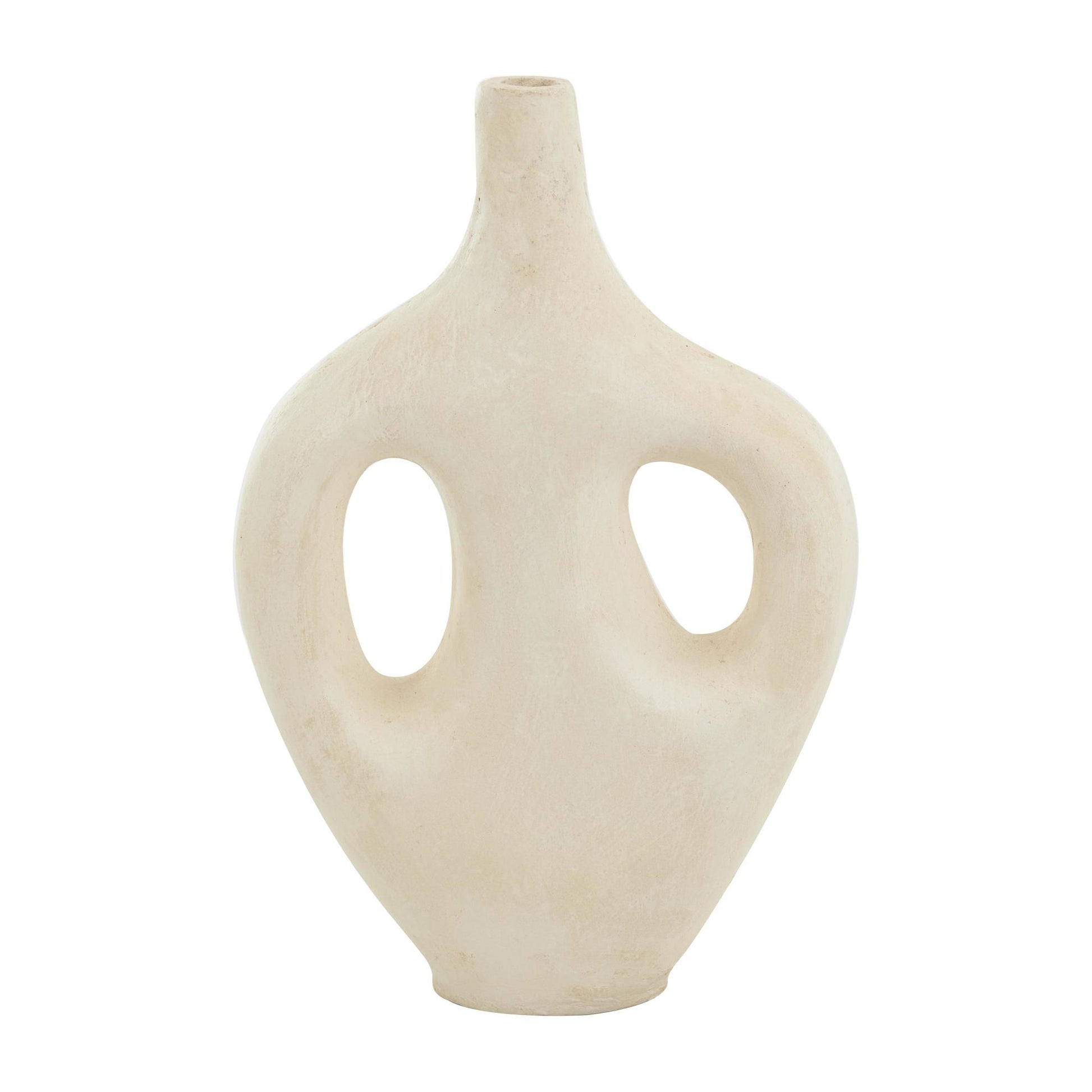 Abstract Beige Paper Mache Double Handle Decorative Vase
