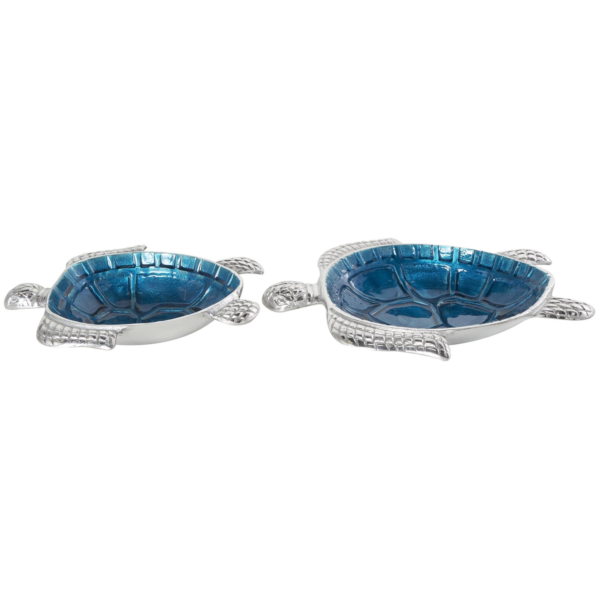 Set of 2 Turtle Aluminum Metal Handmade Enameled Large Decorative Bowl with Silver Metal Exterior