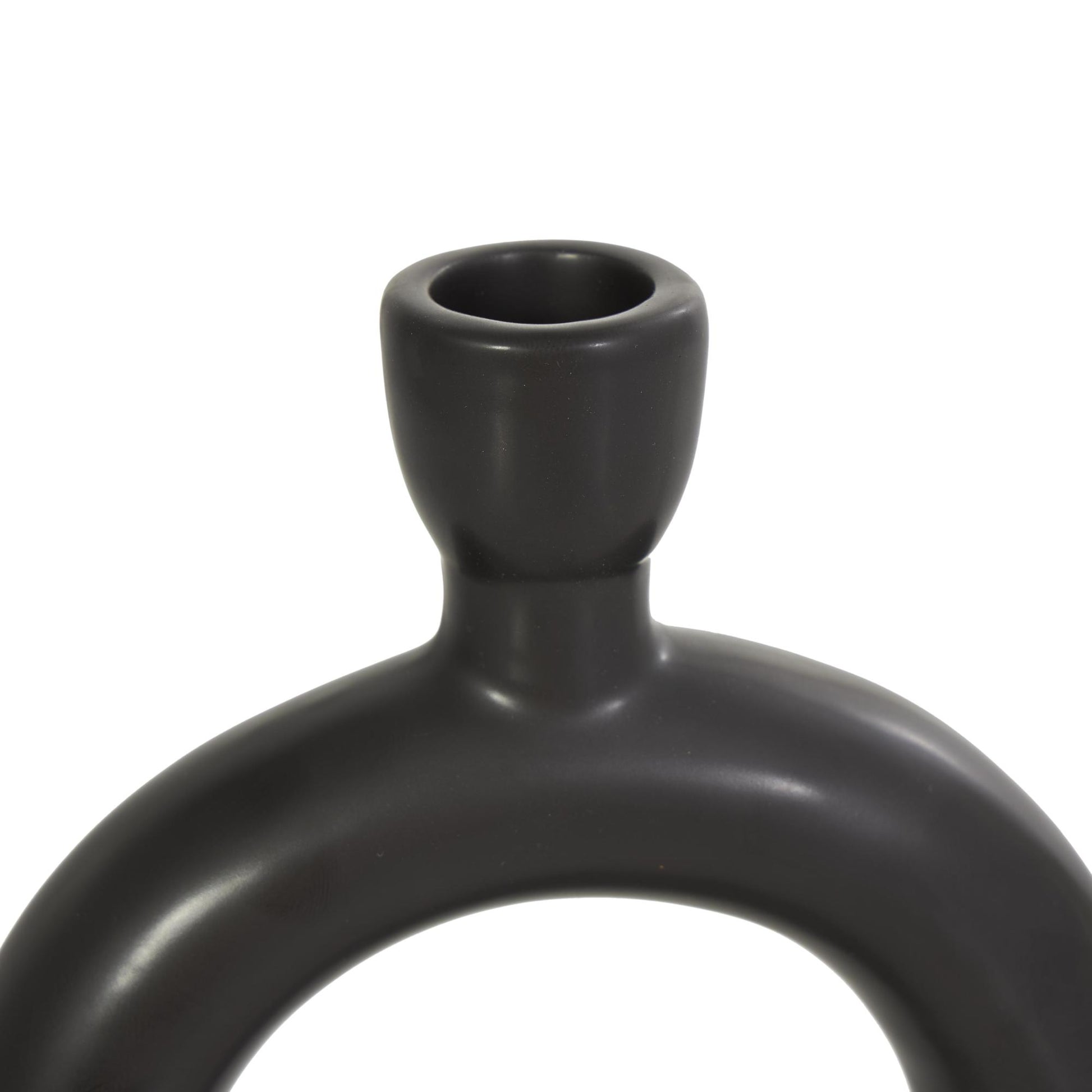 CosmoLiving by Cosmopolitan Set of 2 Geometric Black Ceramic Ring Decorative Candle Holder