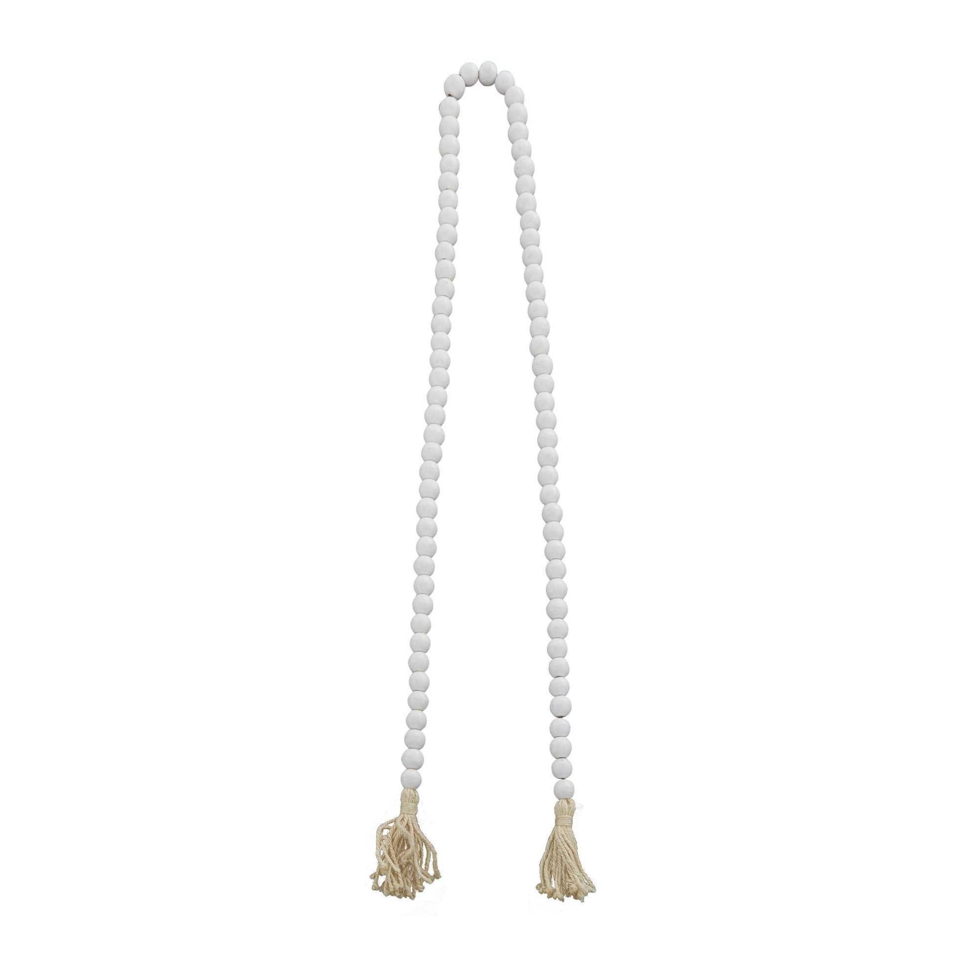 Mango Wood Handmade Round Long Carved Beaded Garland with Tassel