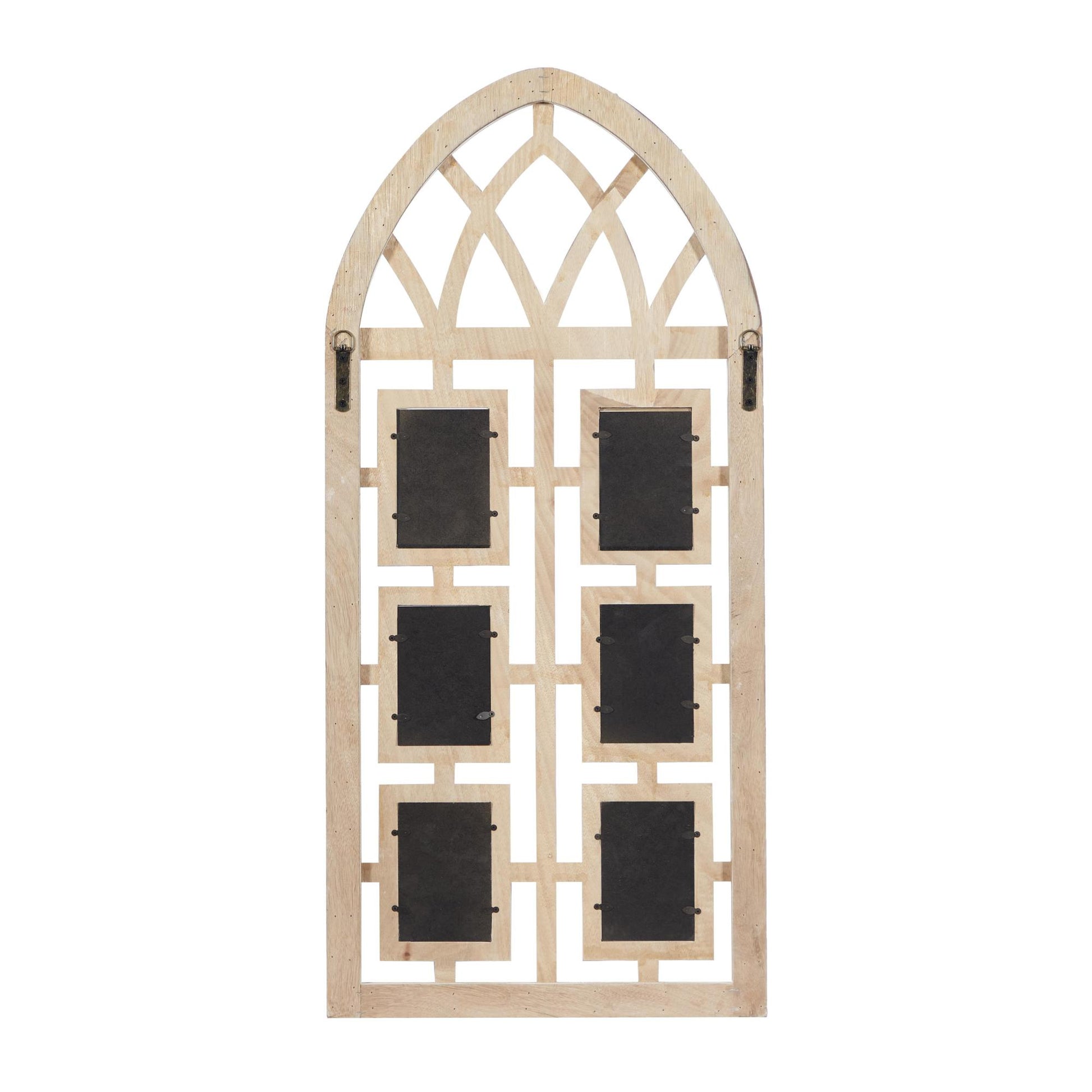 Light Brown Wooden 6 Slot Ornate Wall Photo Frame with Window Arch Shape