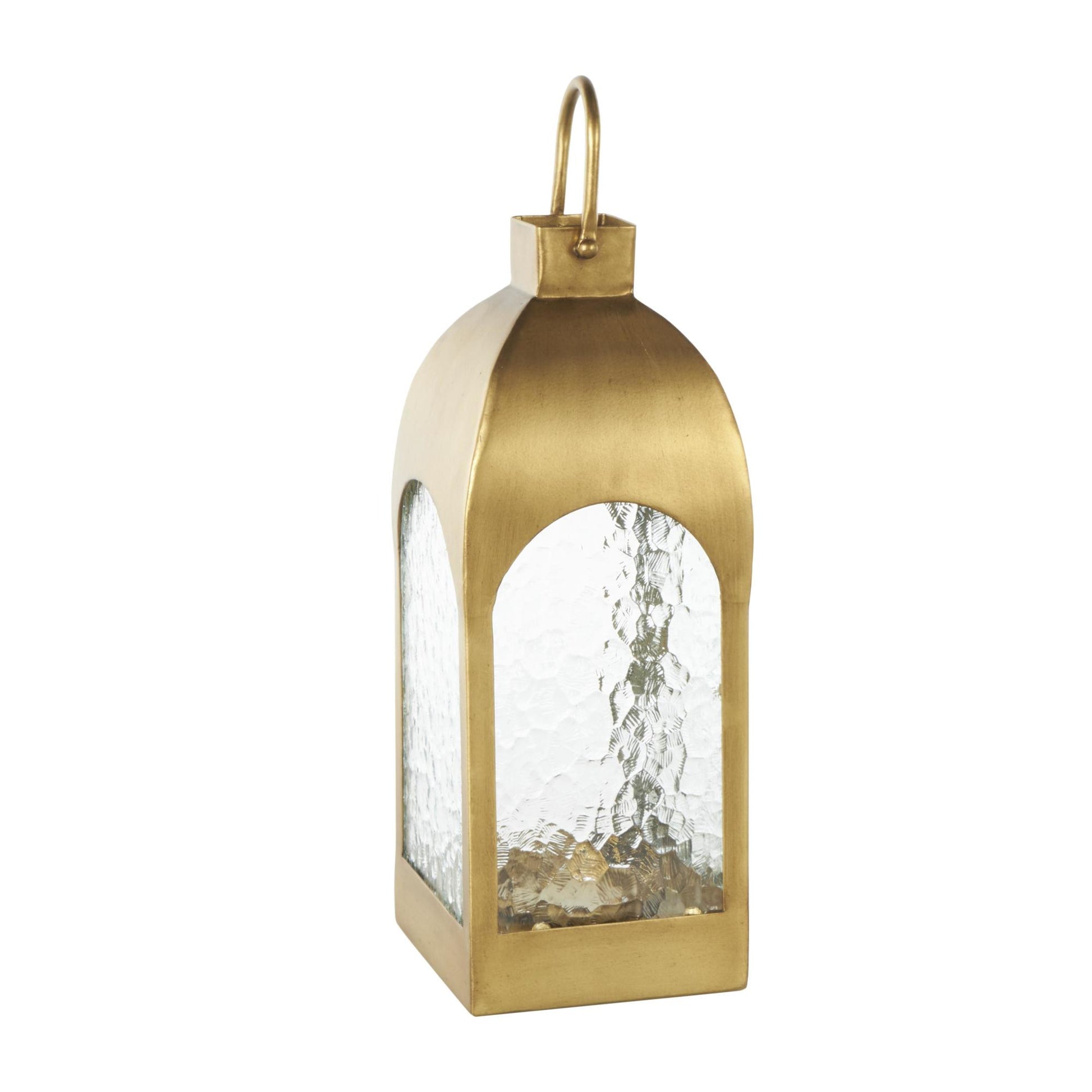 Gold Metal Arched Indoor Outdoor Candle Lantern with Top Handle