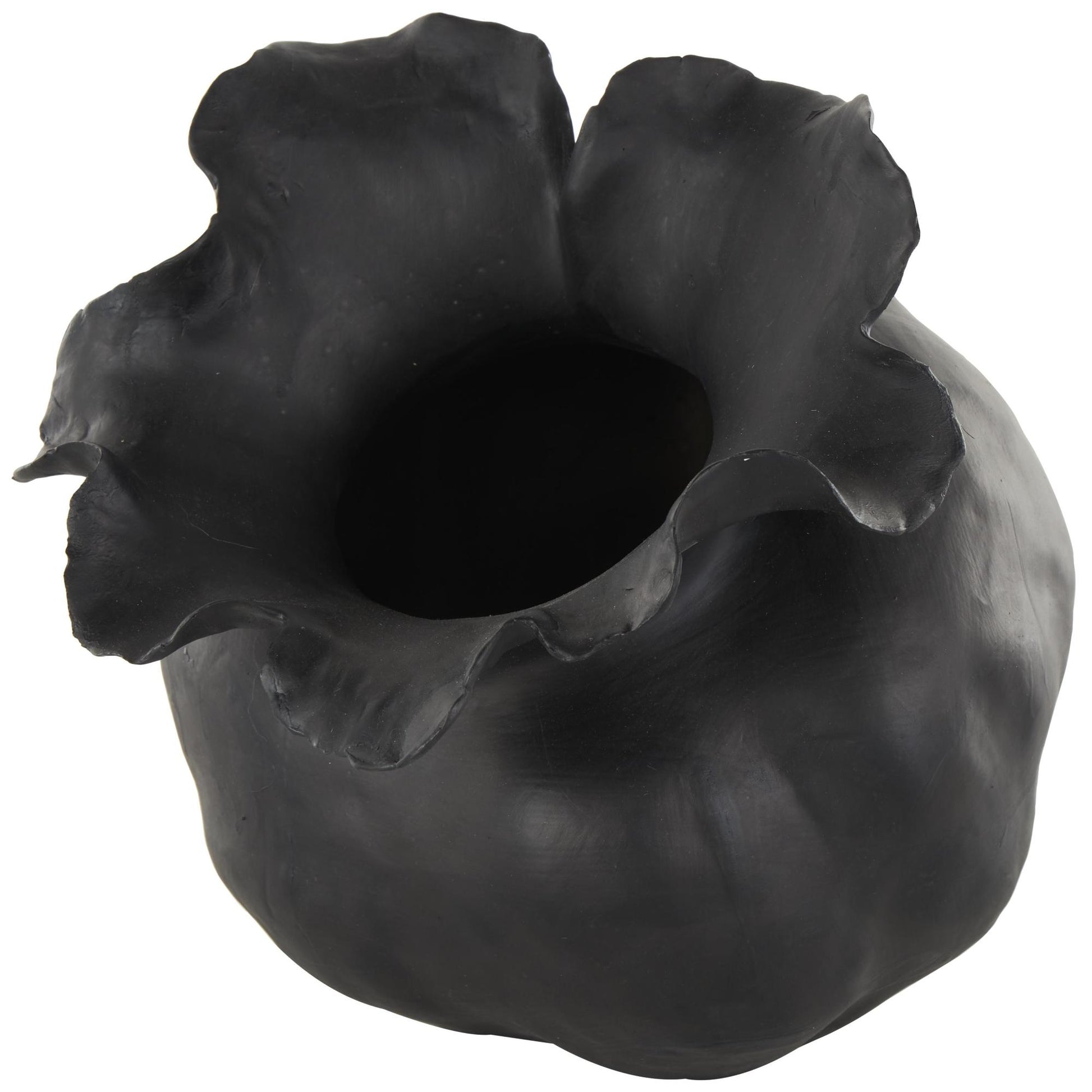 Abstract Ceramic Wide Rounded Floral Shaped Decorative Vase with Petal Rim