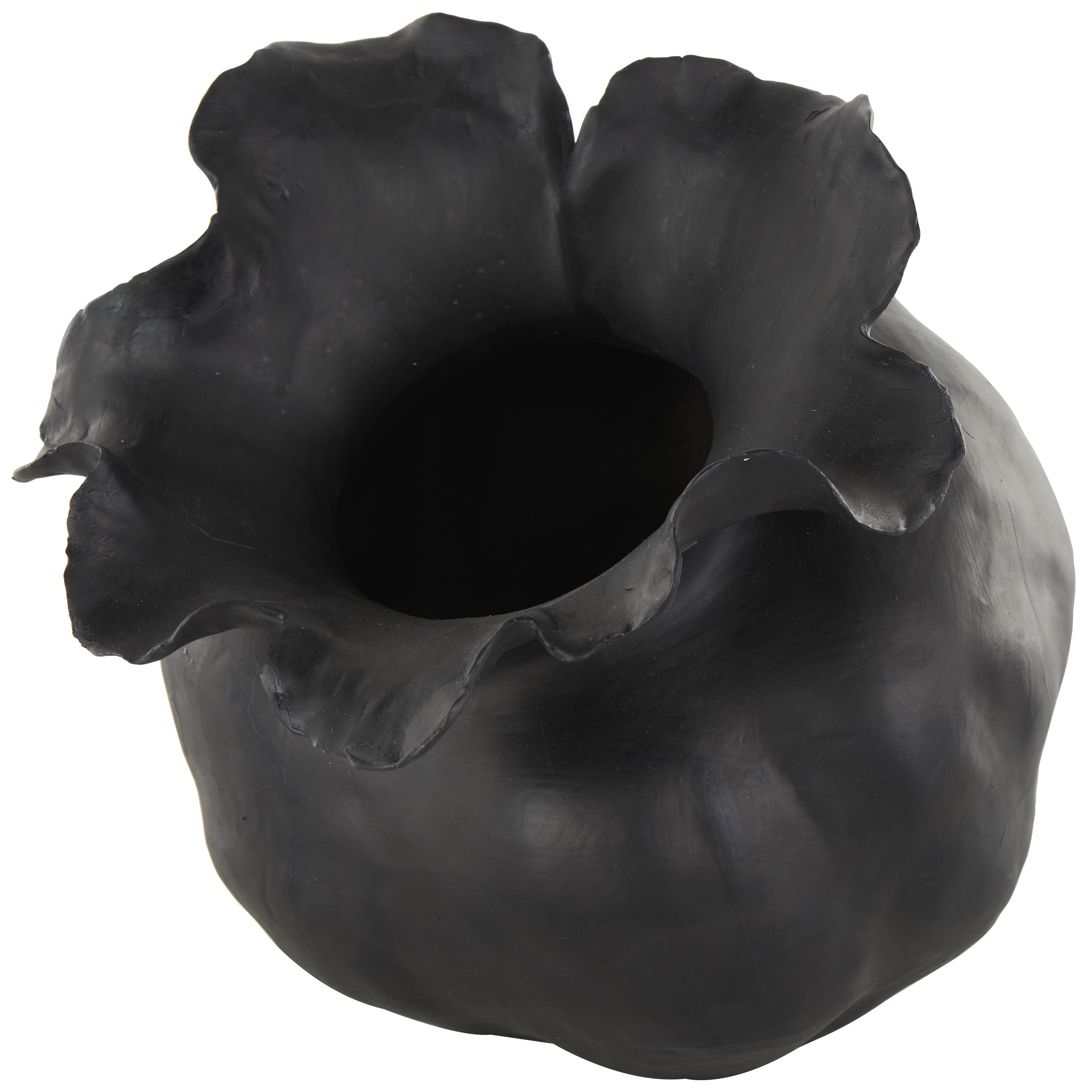 Abstract Ceramic Wide Rounded Floral Shaped Decorative Vase with Petal Rim