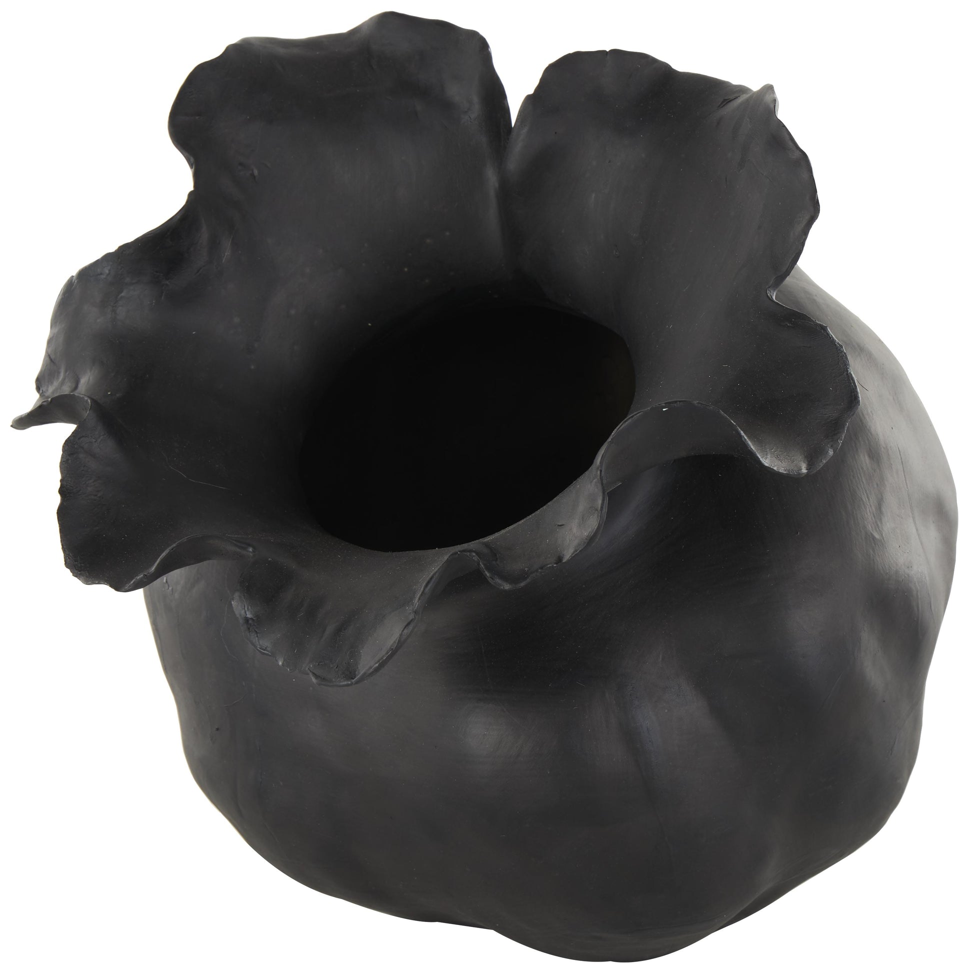 Abstract Ceramic Wide Rounded Floral Shaped Decorative Vase with Petal Rim