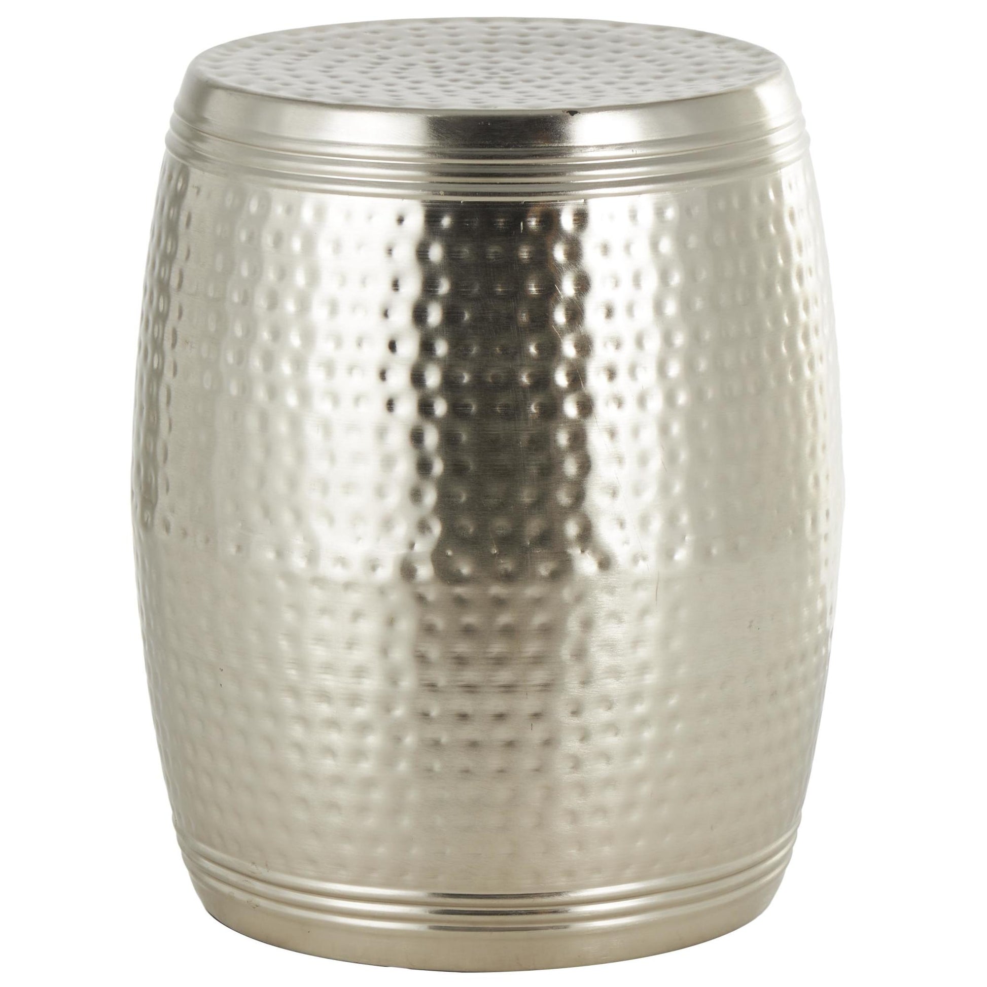 Drum Metal Handmade Side End Accent Table with Hammered Design