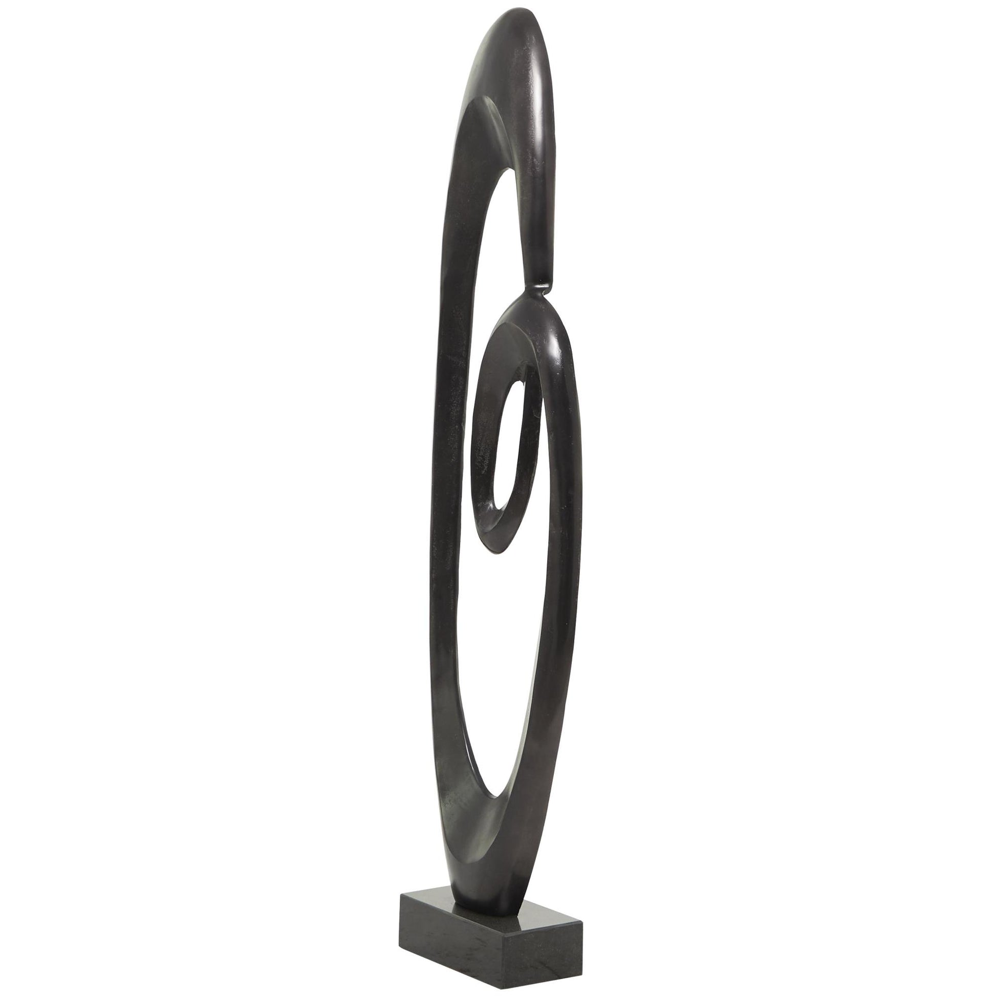Abstract Aluminum Metal Tall Floor Loop Decorative Sculpture with Black Marble Base 16" x 5" x 52"