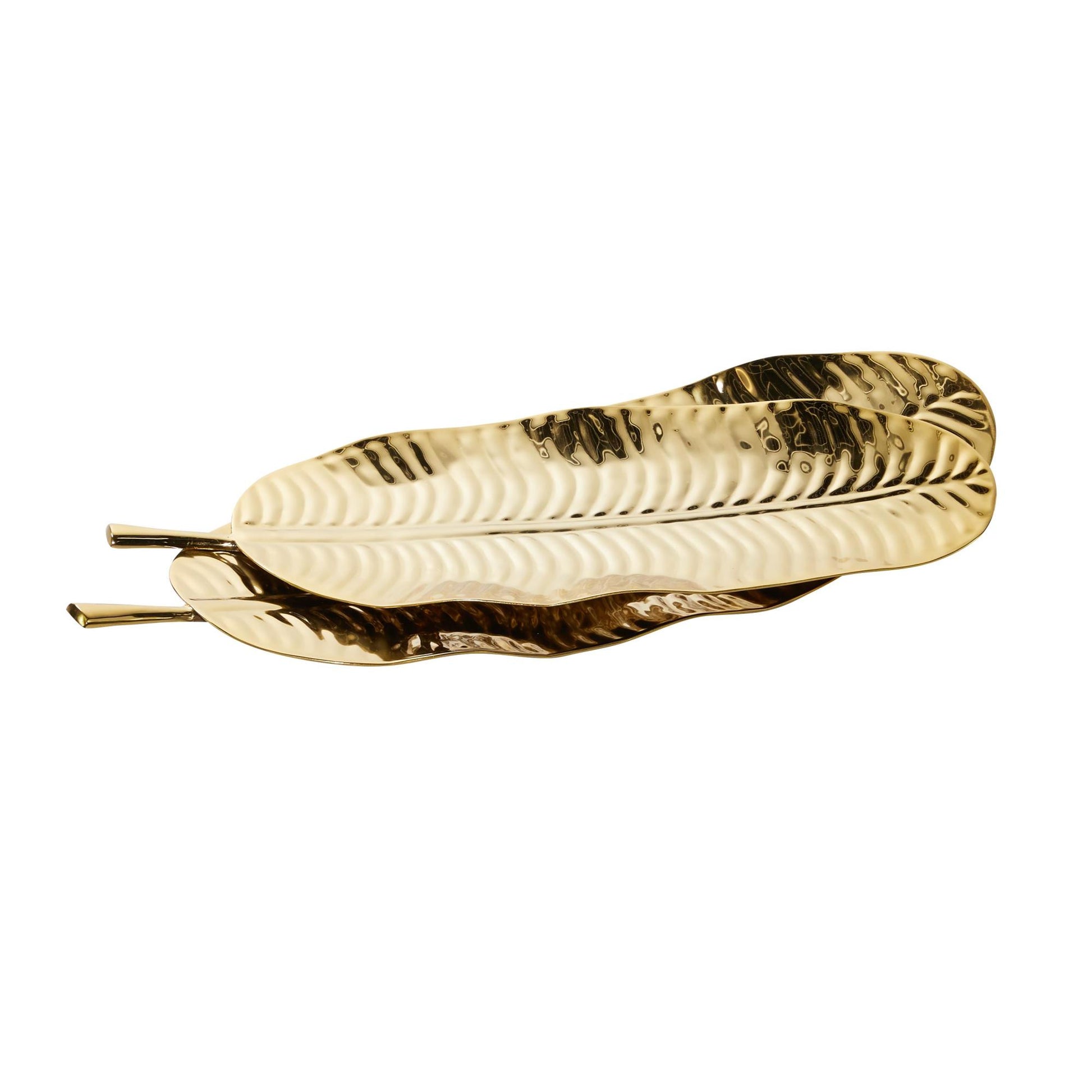 Set of 2 Leaf Gold Metal Living Room Decor Tray