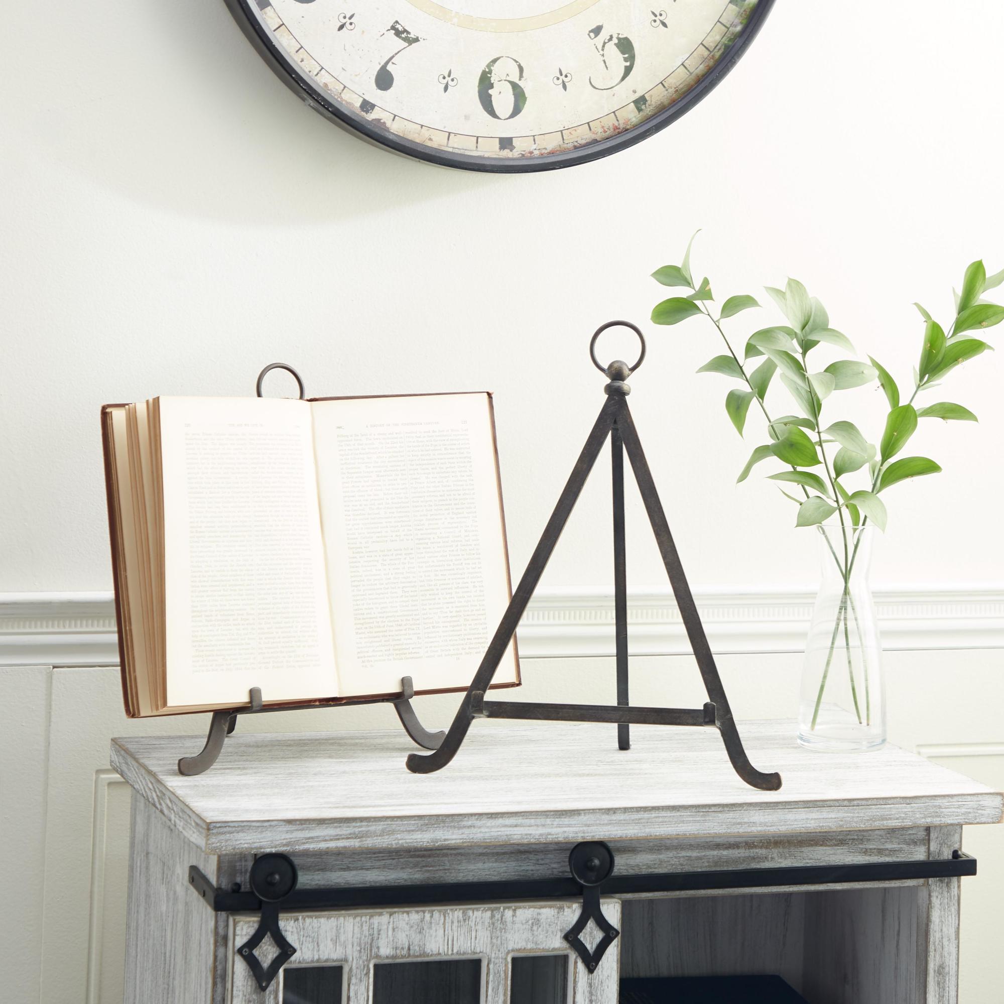Set of 2 Bronze Metal Tabletop Triangle Display Easel with Foldable Stand