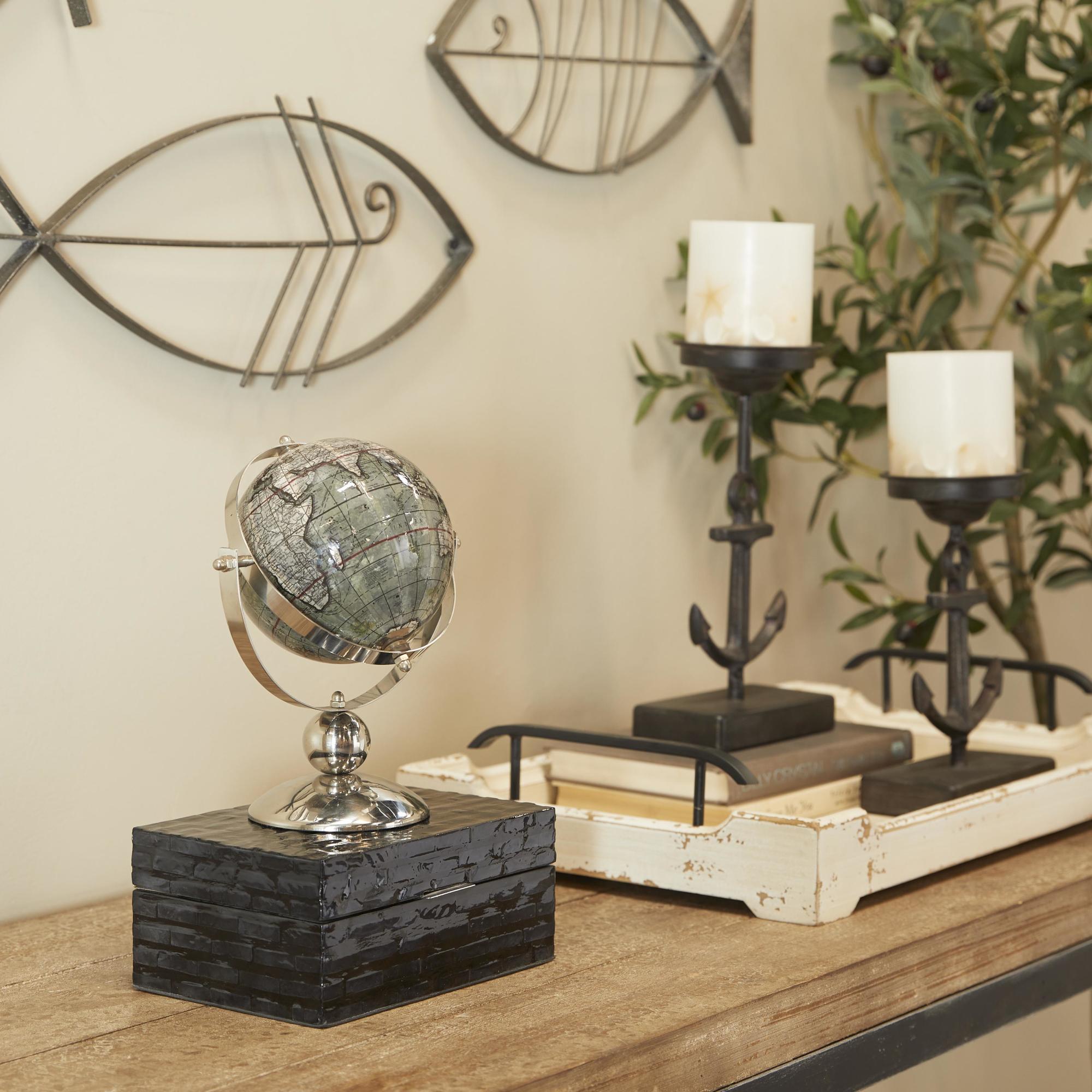 World Map Silver Stainless Steel Metal Educational/Geographic Earth Globe