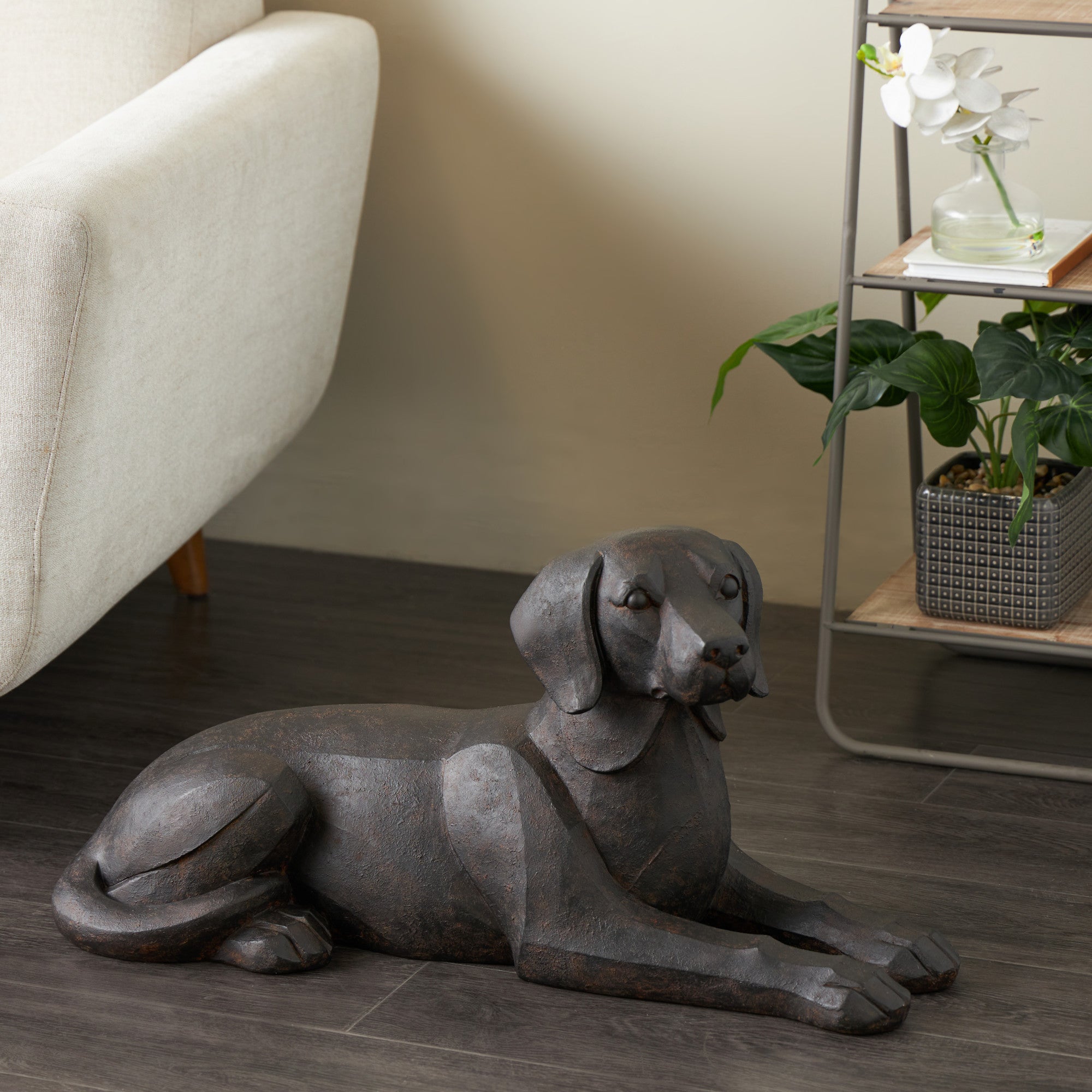 Dog Black Resin Sitting Decorative Sculpture with Copper Shadings