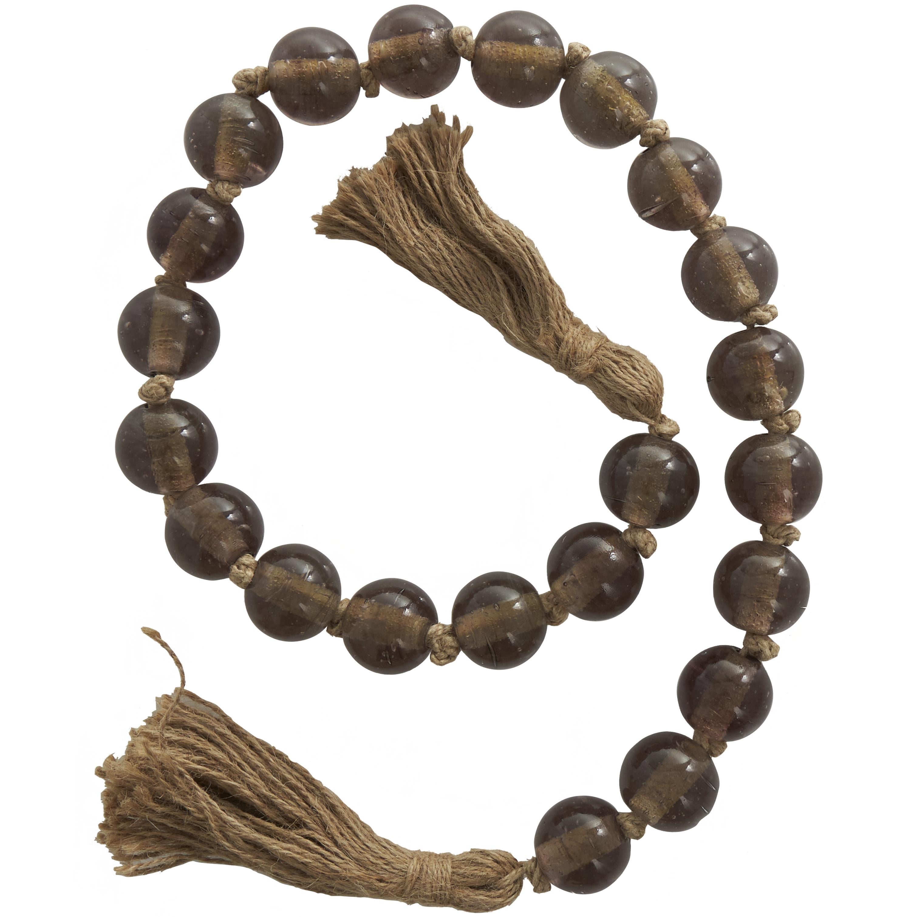 Glass Handmade Round Frosted Beaded Garland with Tassel with Knotted Brown Jute 45" x 1" x 1"