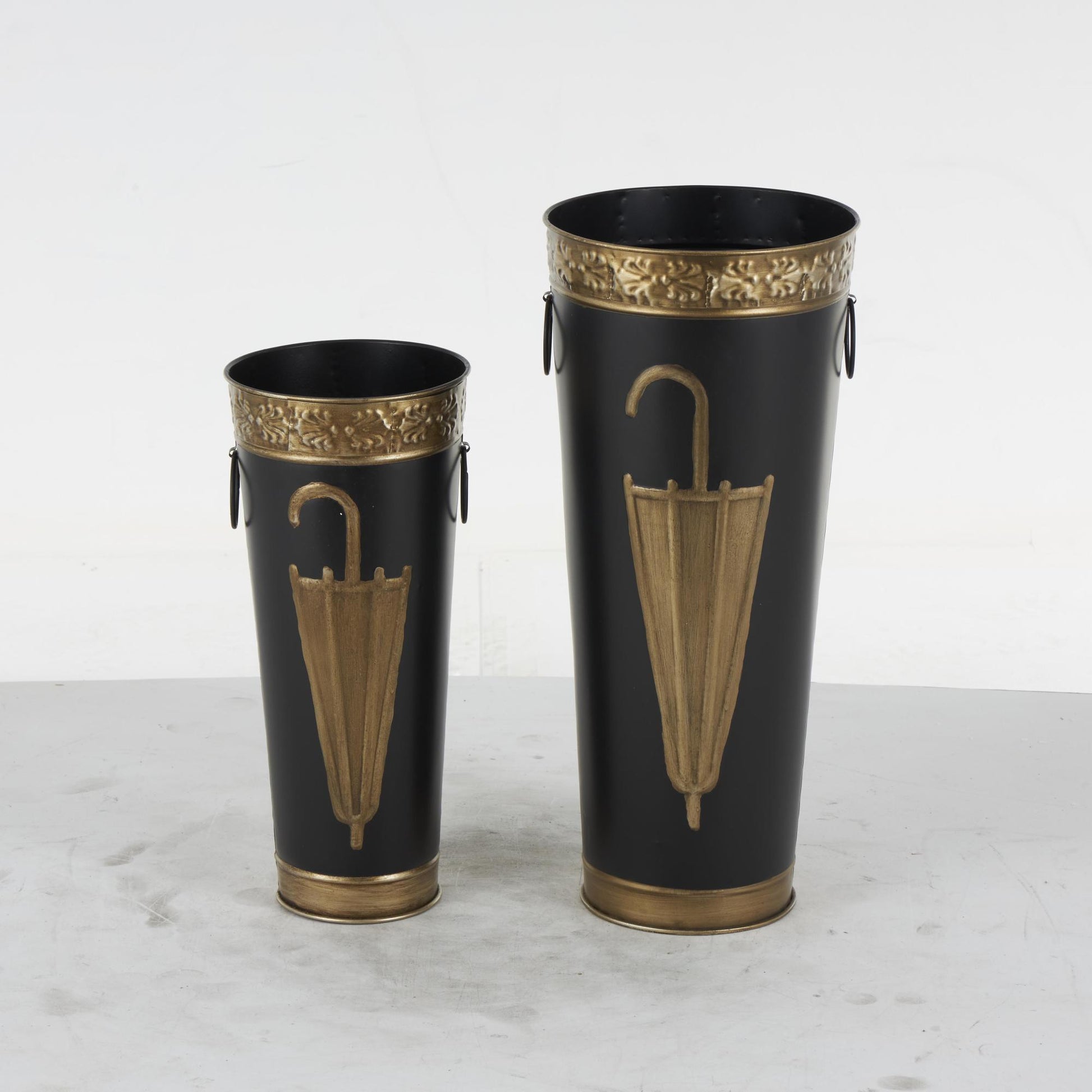 Set of 2 Metal Decorative Umbrella Stand with Umbrella Image and Handles