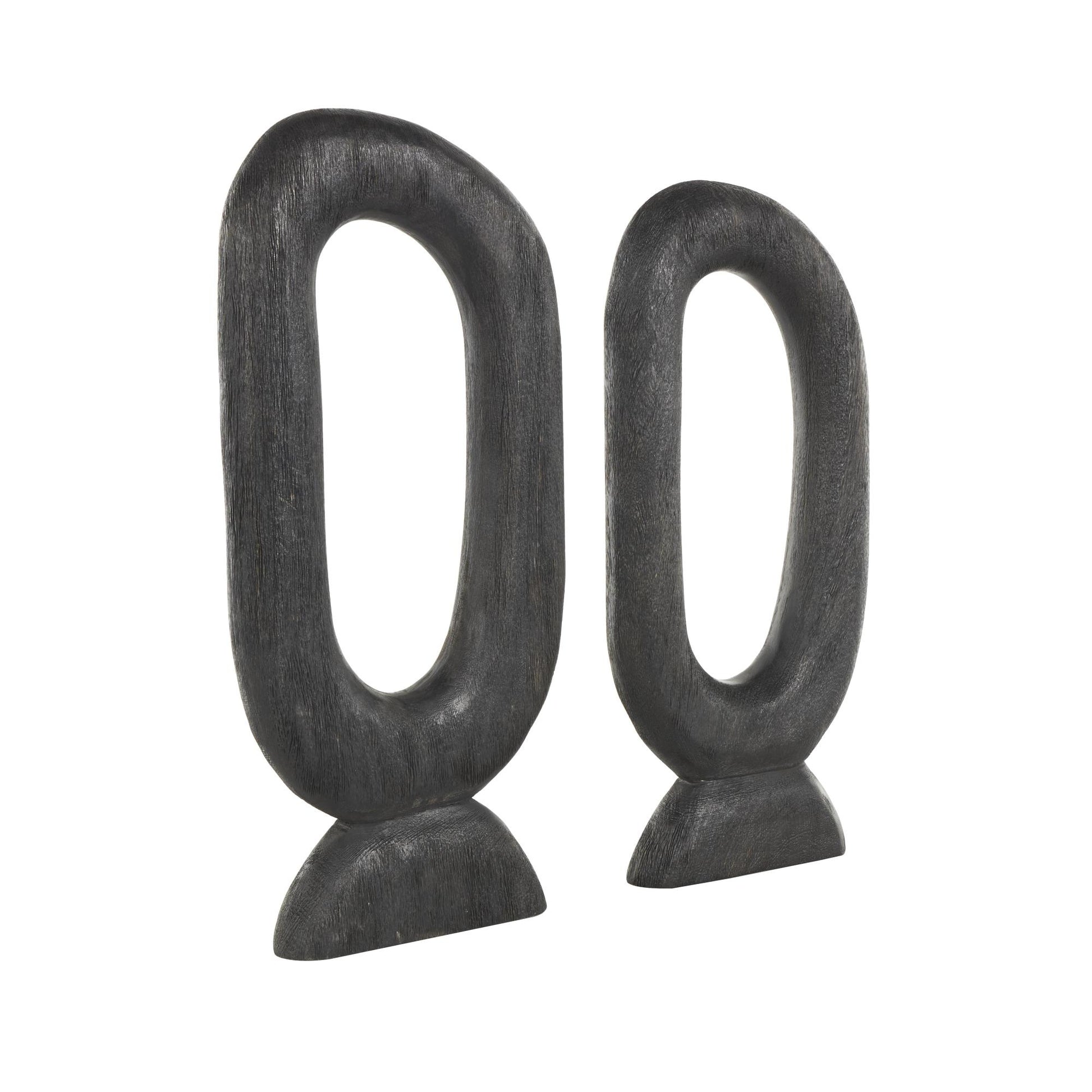 Set of 2 Abstract Black Mango Wood Cutout Oval Decorative Sculpture