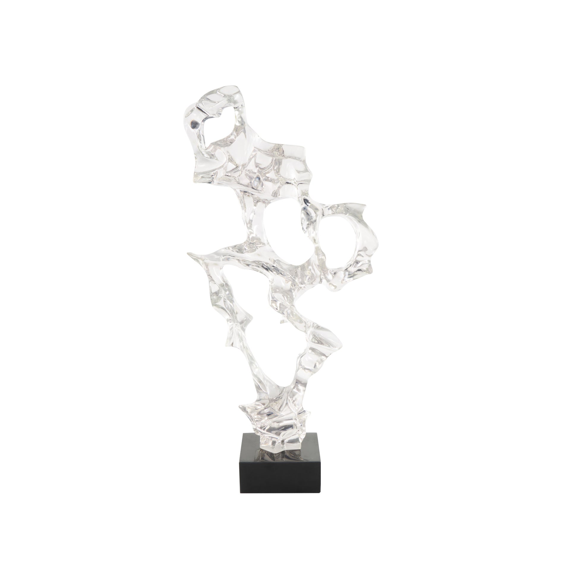 Abstract Clear Resin Decorative Sculpture with Black Square Base
