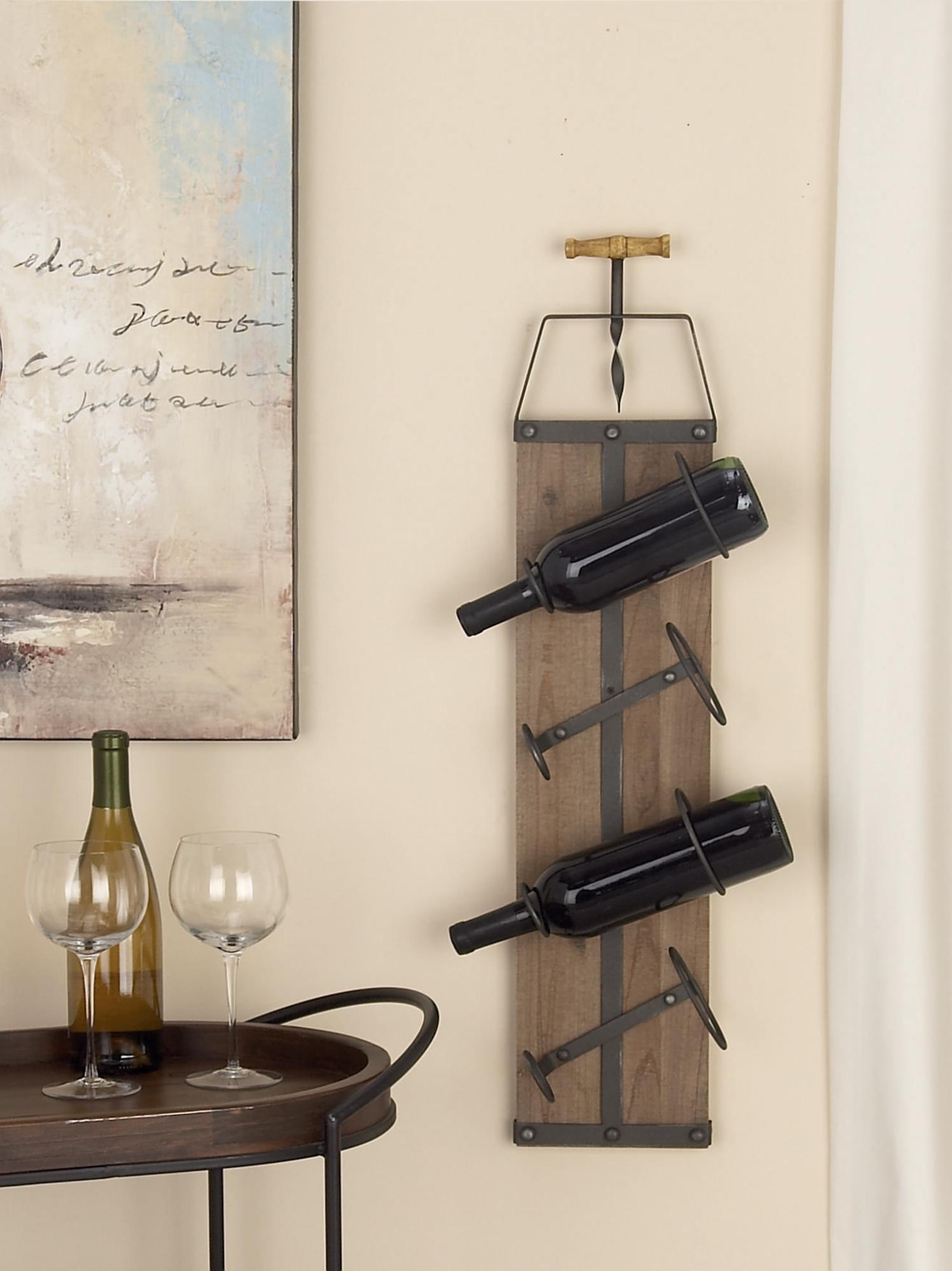 Brown Wood 4 Bottle Display Wall Wine Rack