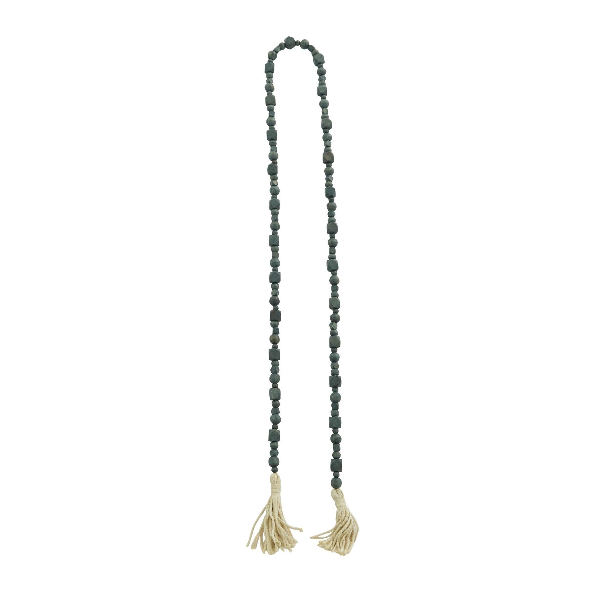 Mango Wood Handmade Hexagon Carved Geometric Long Beaded Garland with Tassel