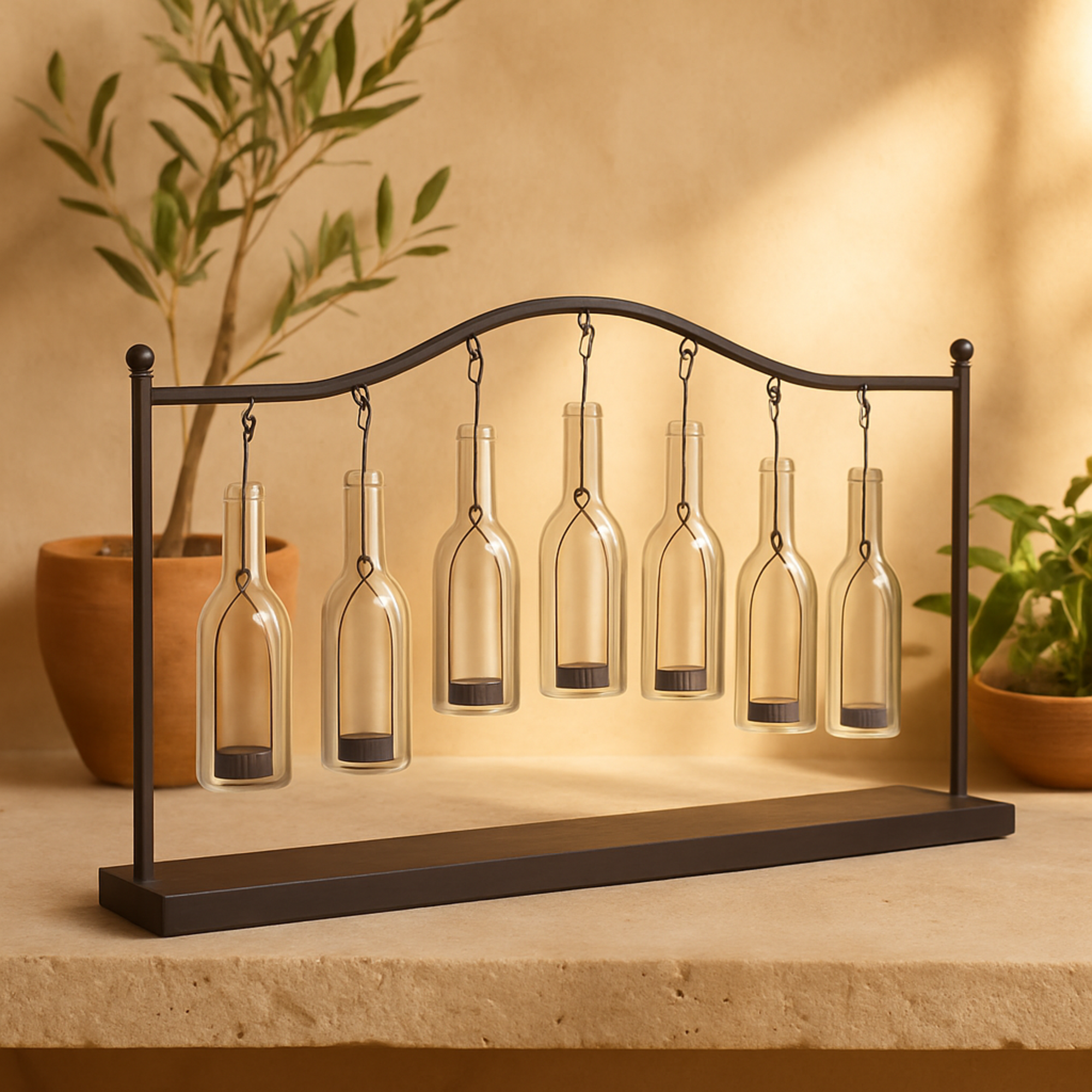 Black Metal Hanging Bottle Decorative Indoor Outdoor Candle Lantern