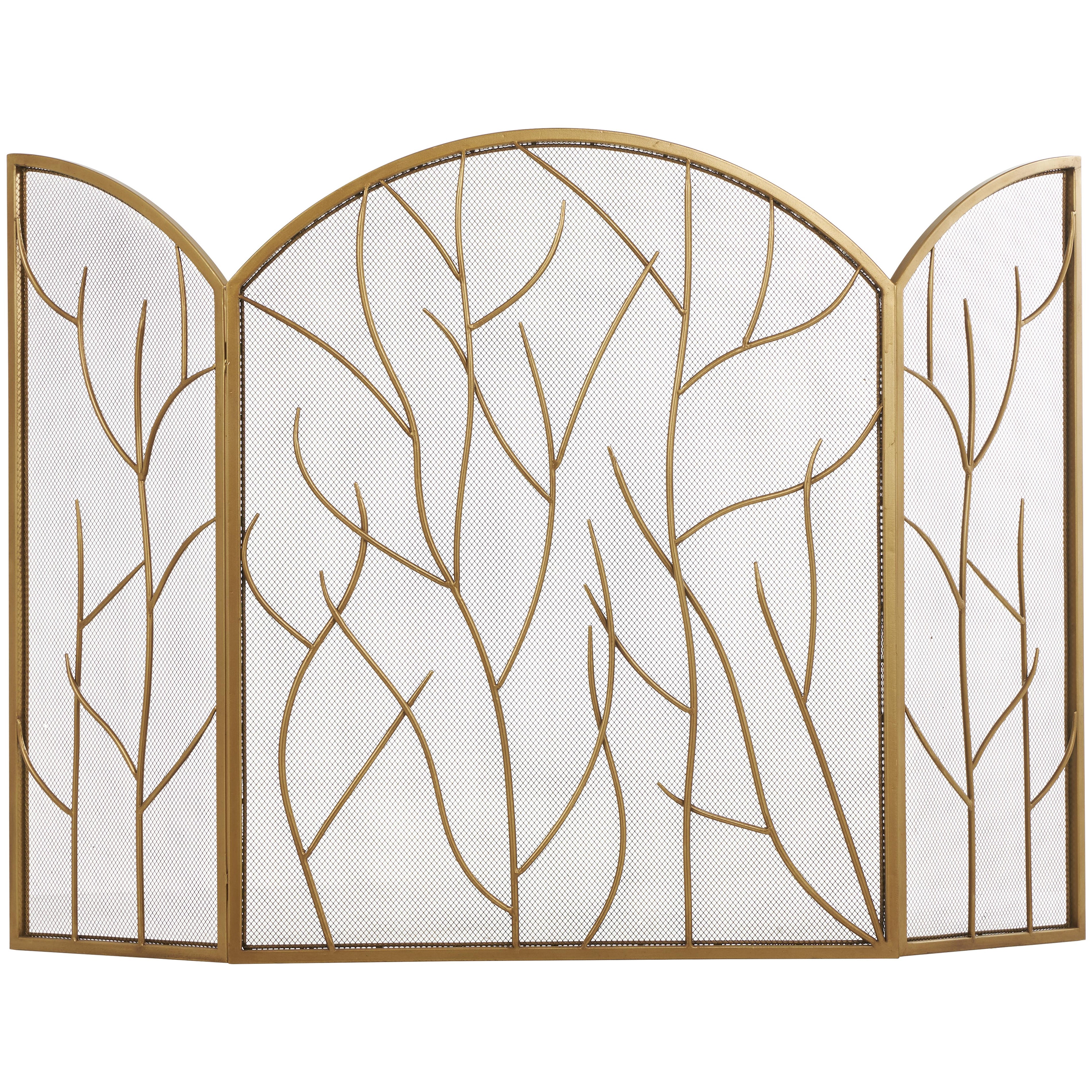 Tree Brass Metal Branch Single Panel Living Room Fireplace Screen with Mesh Netting