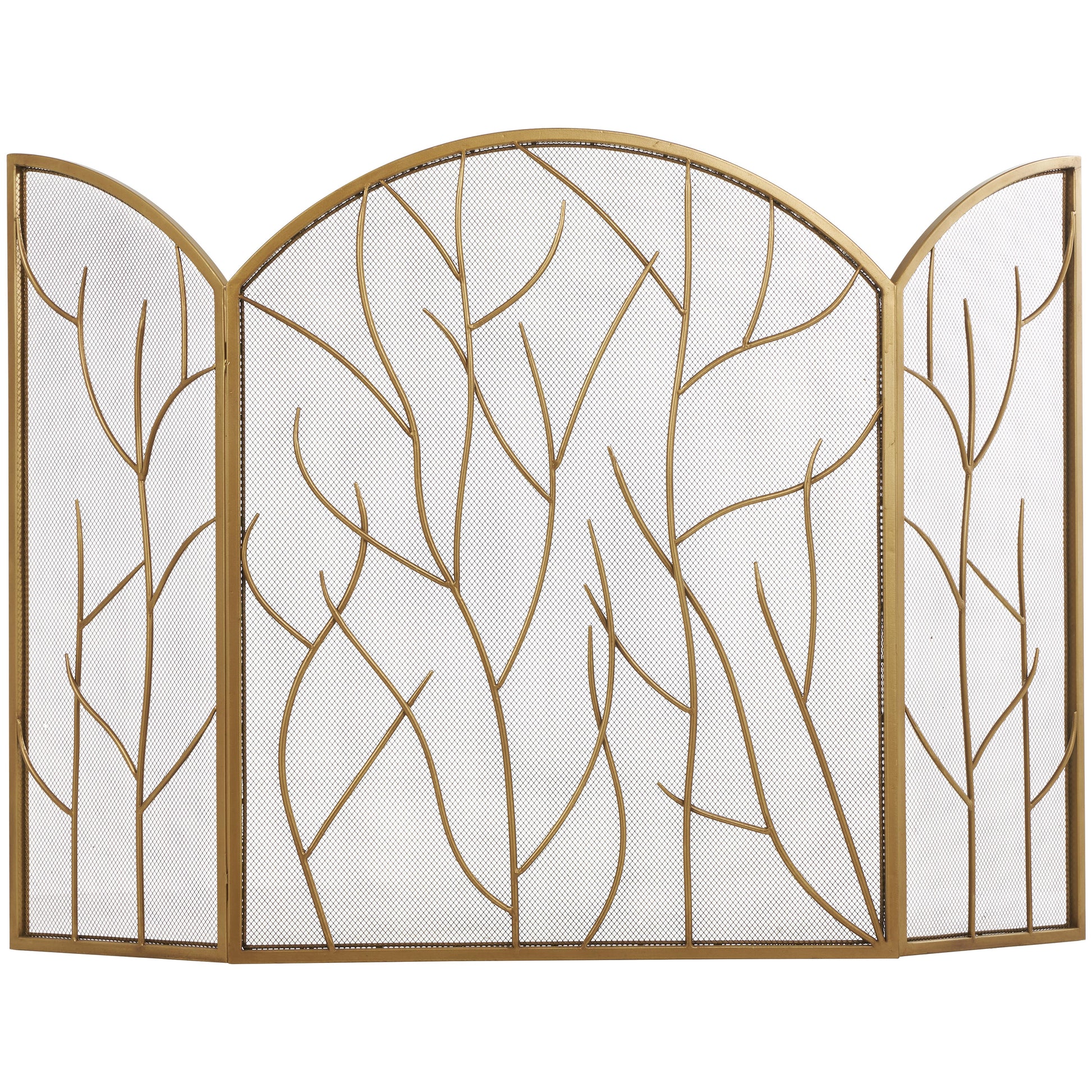 Tree Brass Metal Branch Single Panel Living Room Fireplace Screen with Mesh Netting