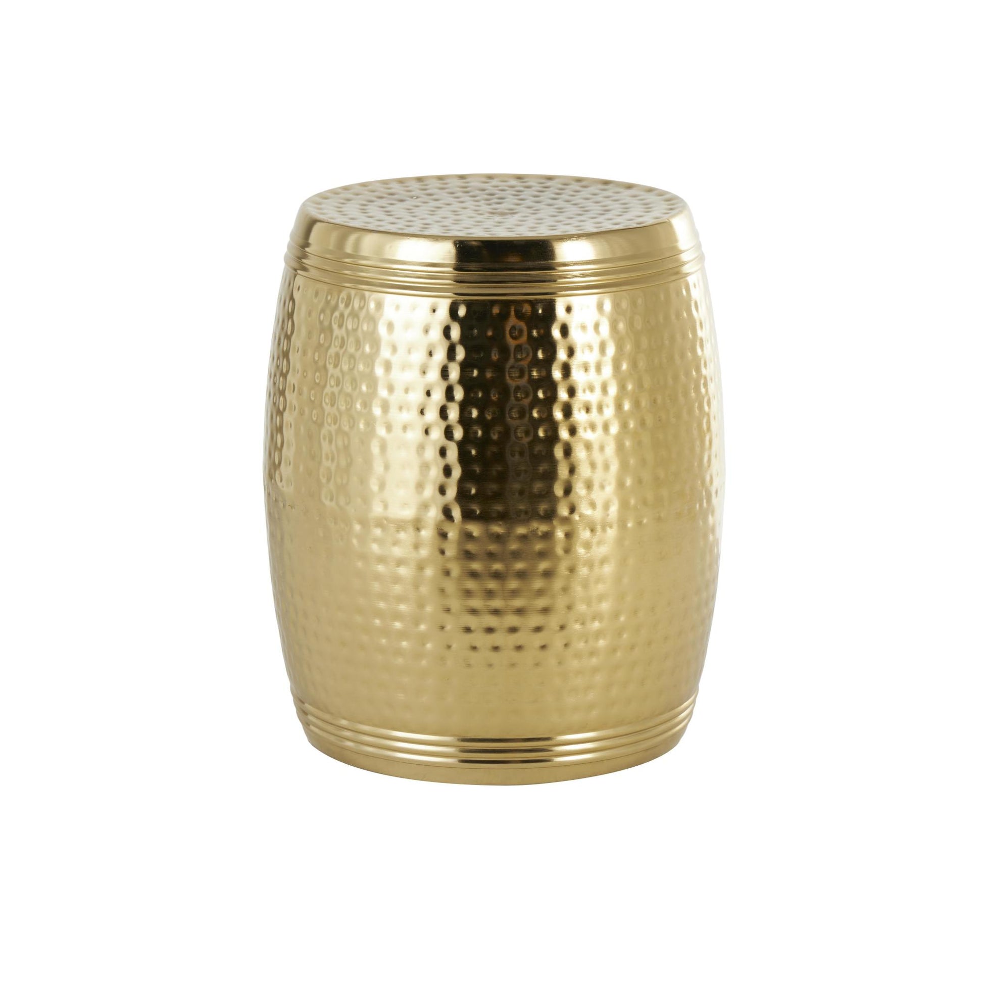 Drum Metal Handmade Side End Accent Table with Hammered Design