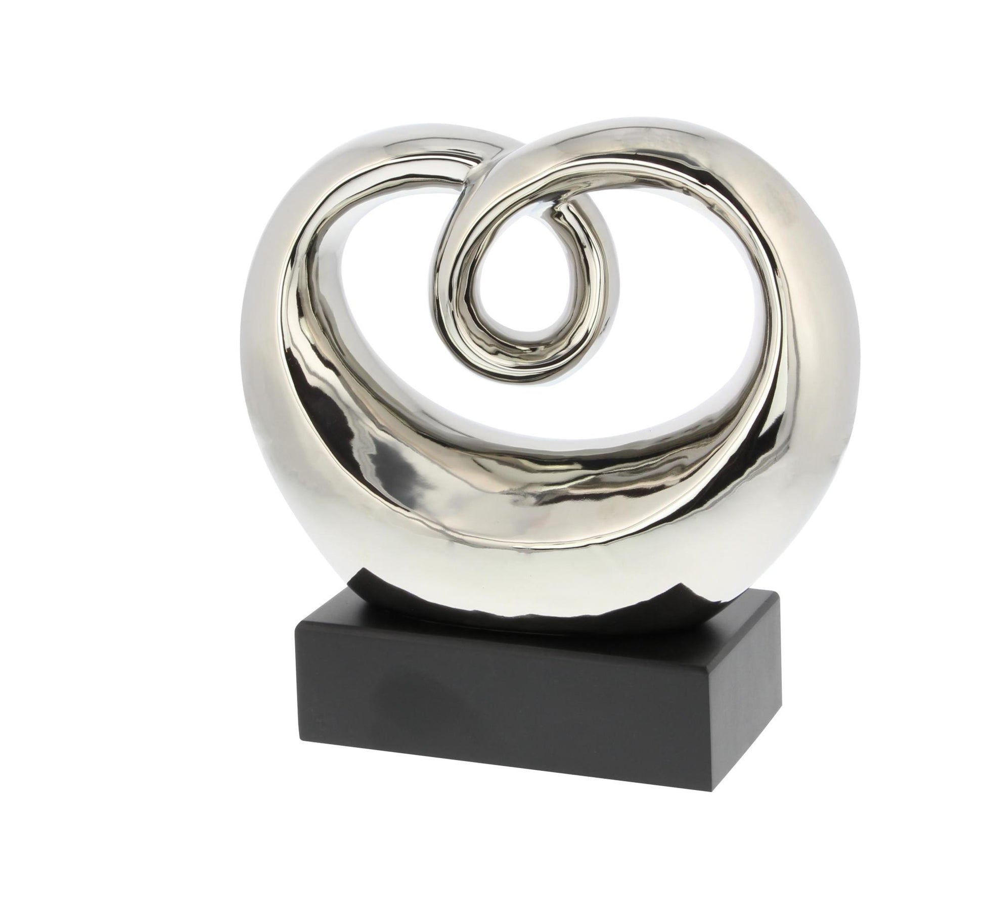 Abstract Silver Ceramic Swirl Decorative Sculpture with Black Base