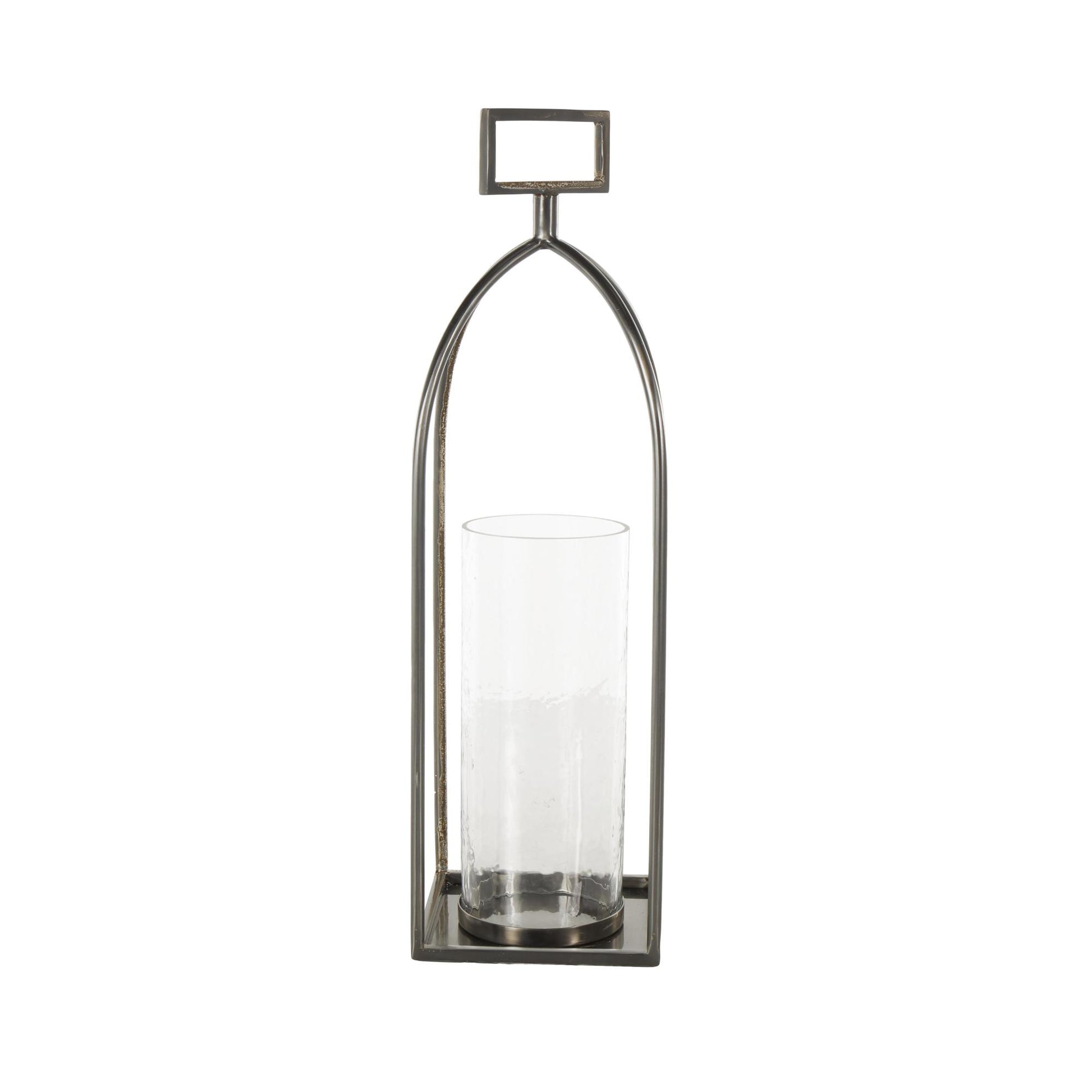 Silver Metal Open Frame Indoor Outdoor Candle Lantern with Rectangle Handles