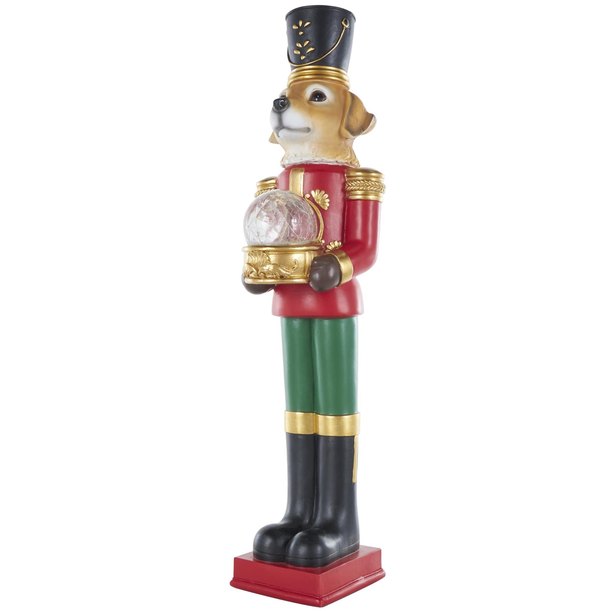 Dog Red Fiberglass Tall Soldier Nutcracker Decorative Christmas Sculpture with LED Light Snow Globe