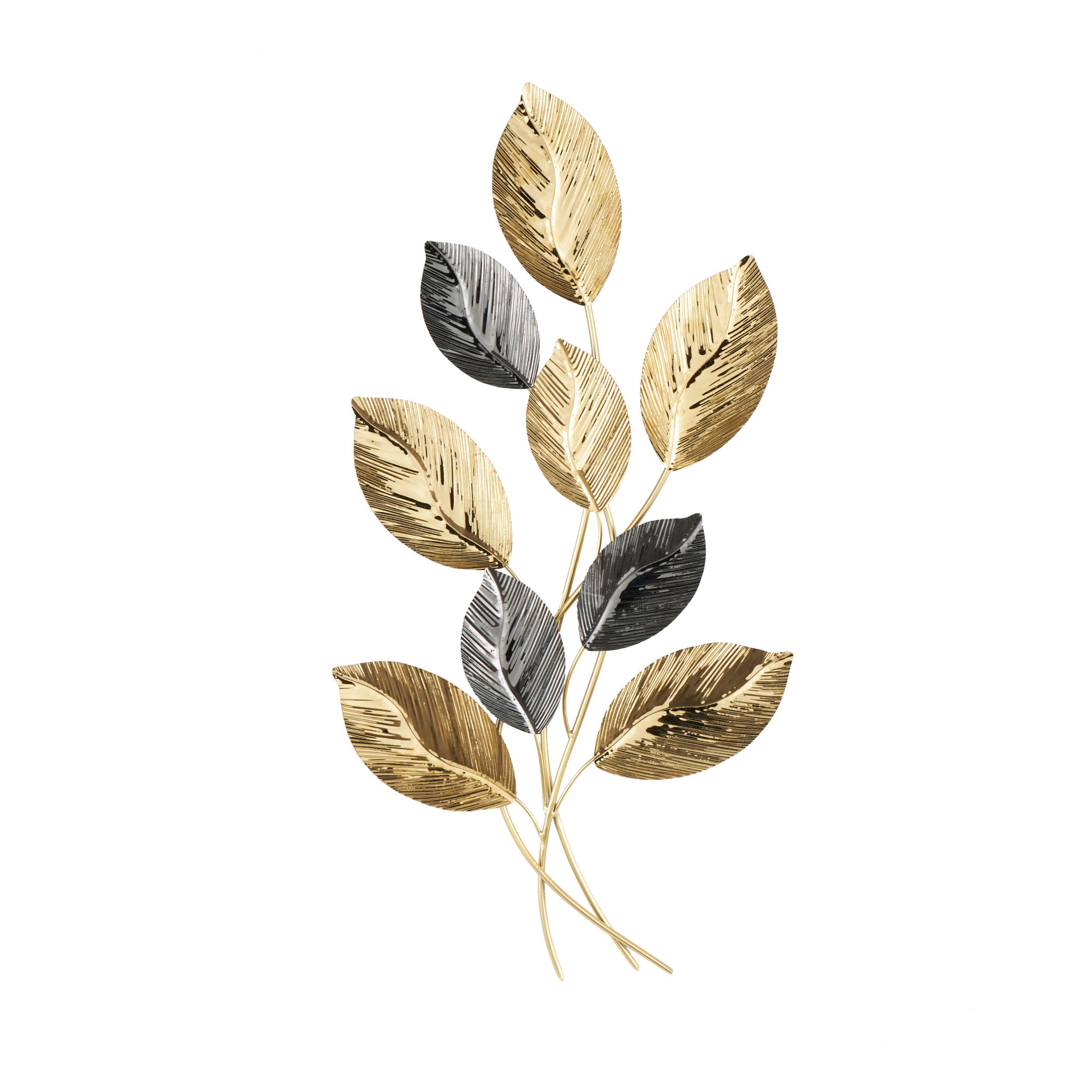 Leaf Gold Stainless Steel Metal Layered Home Wall Decor with Black Accents