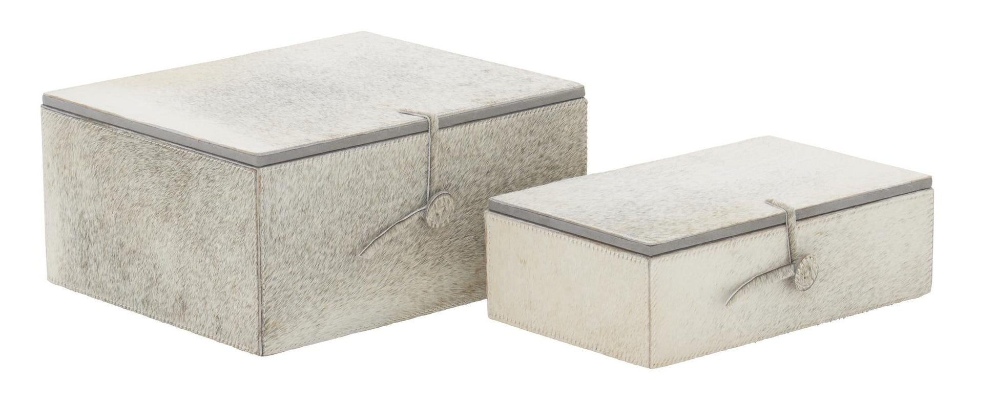 Set of 2 Leather Handmade Cowhide Storage Decorative Box with Leather Loop Closure and Stitching Detail