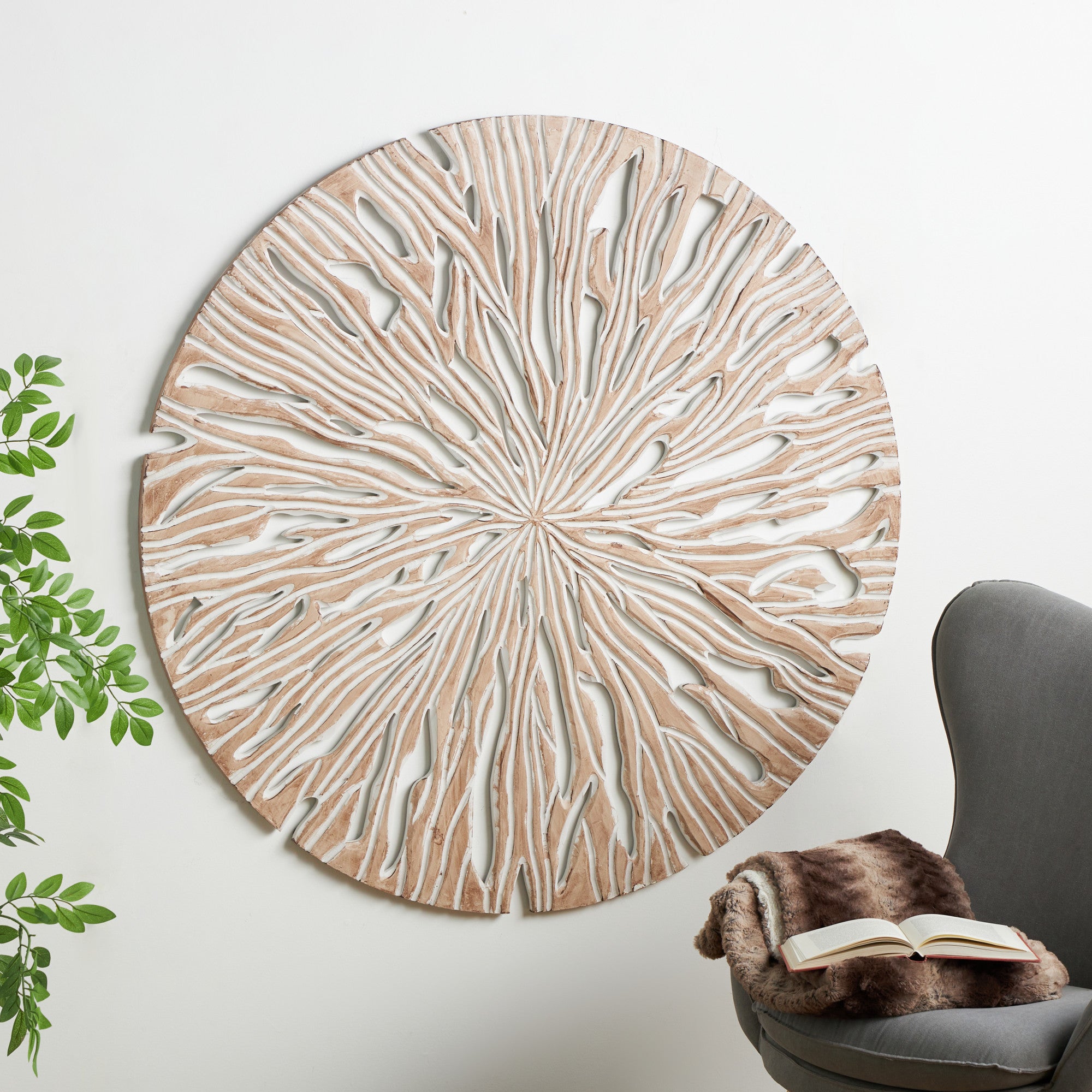 Starburst Beige Wooden Handmade Intricately Carved Home Wall Decor