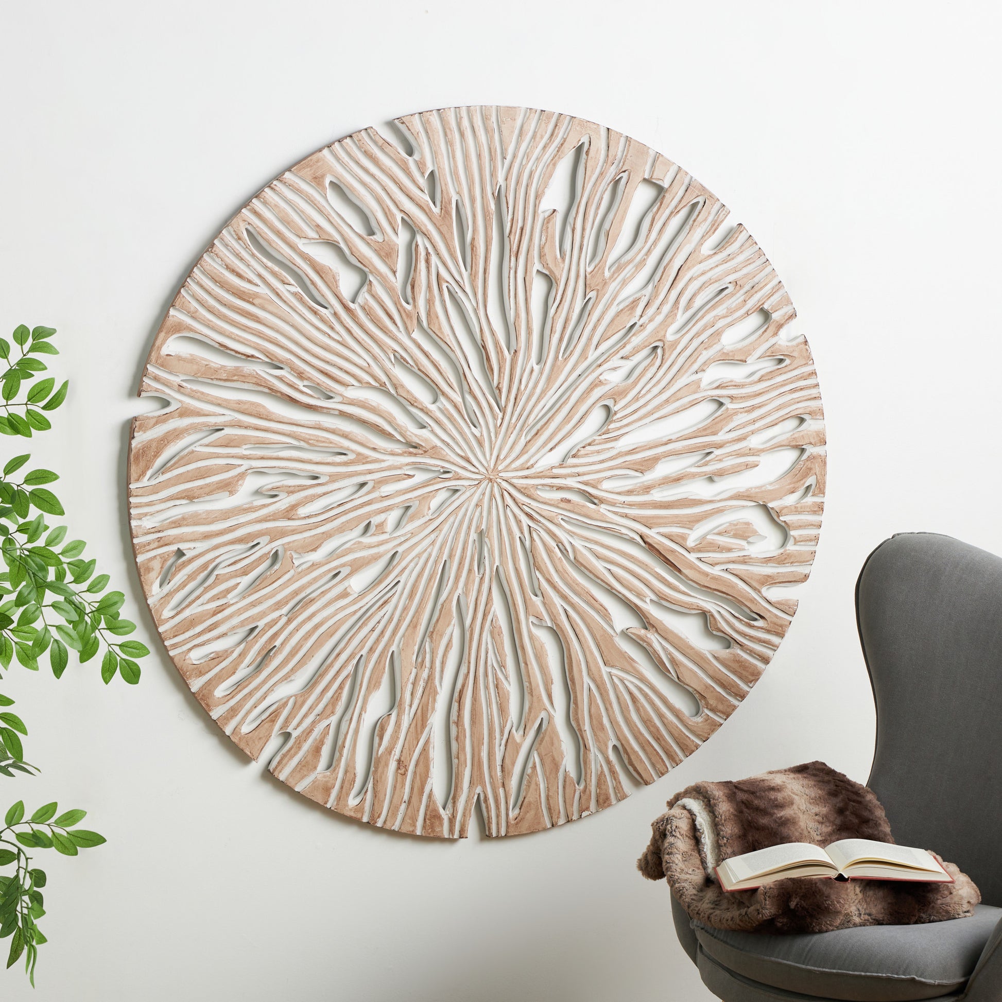 Starburst Beige Wooden Handmade Intricately Carved Home Wall Decor