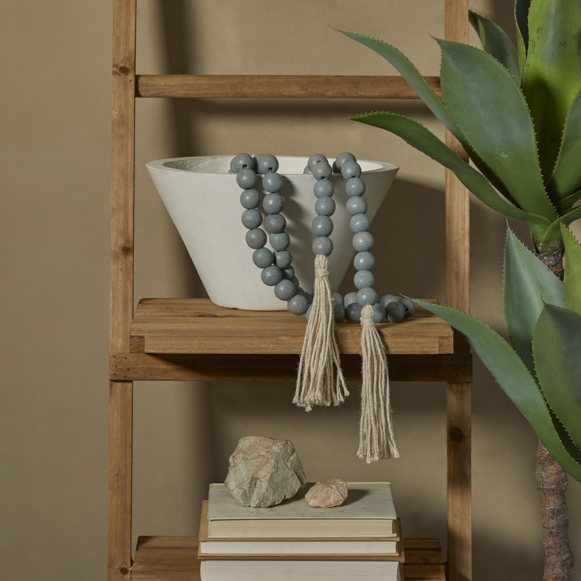 Mango Wood Handmade Round Long Carved Beaded Garland with Tassel