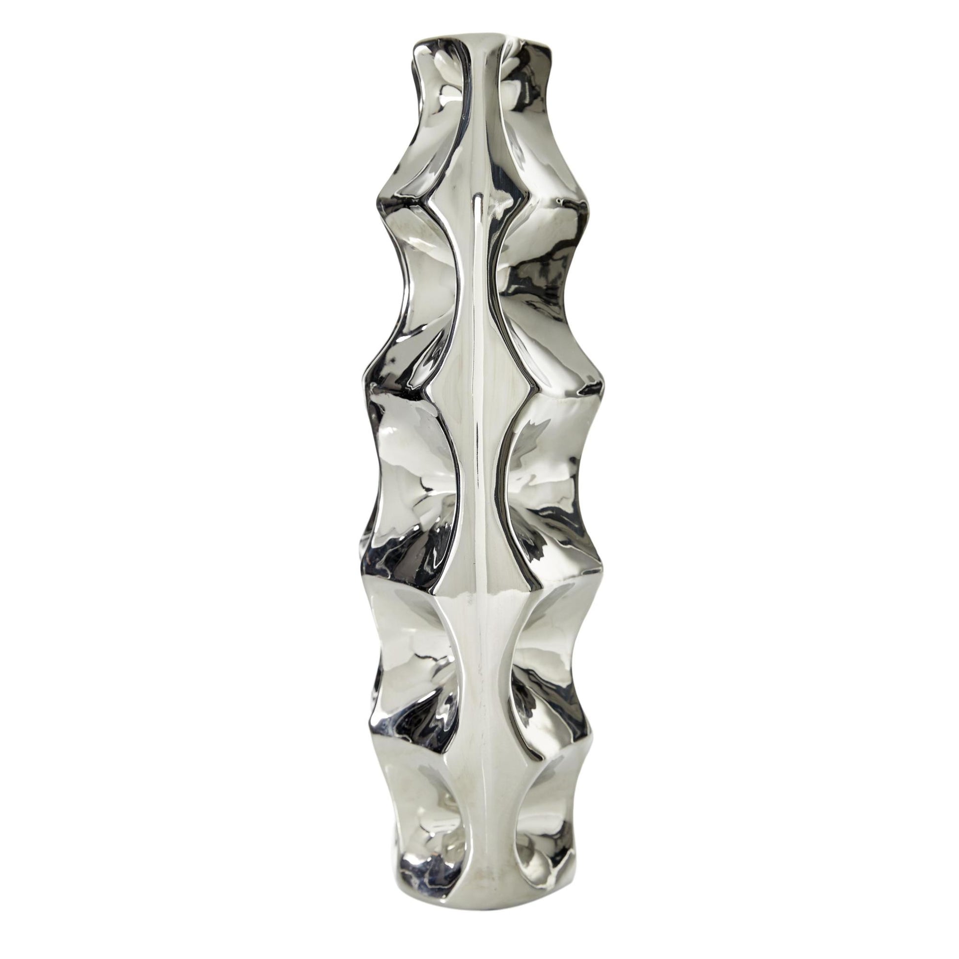 Silver Ceramic Decorative Vase with Cut Out Designs