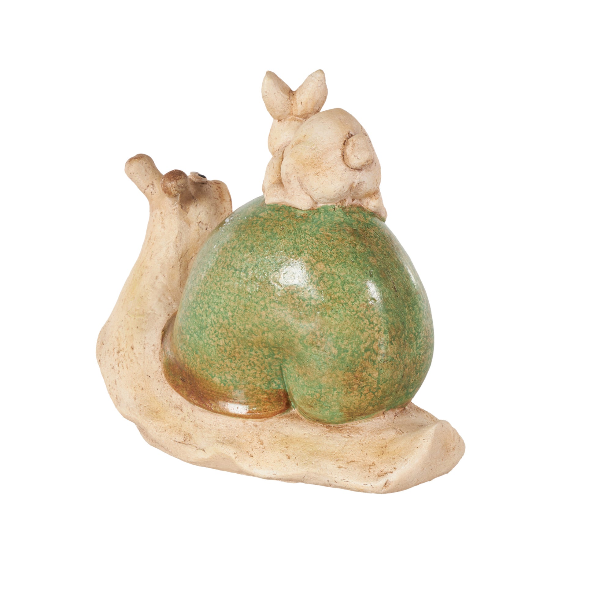 Snail Cream Magnesium Oxide Decorative Garden Sculpture with Rabbit and Green Accents